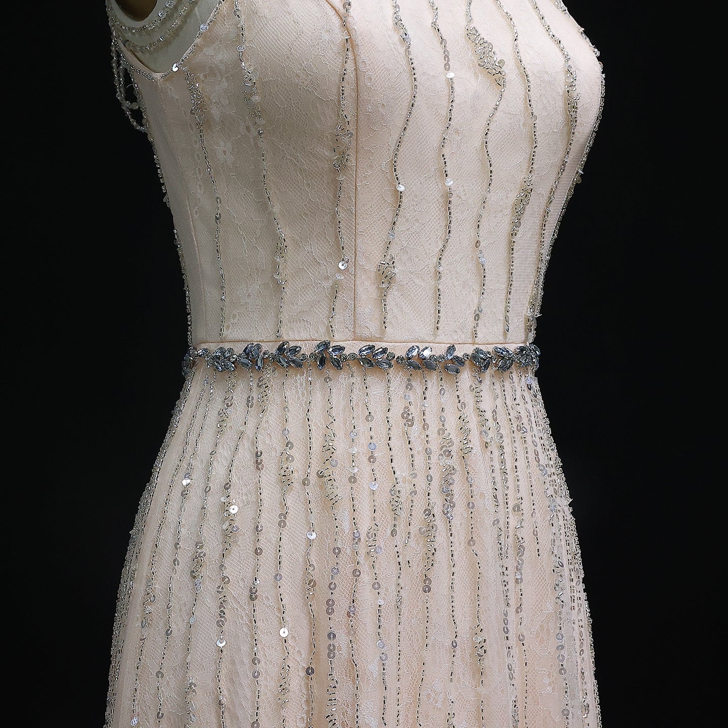 Luxury Feathers Lace Cream Evening Dress SS595