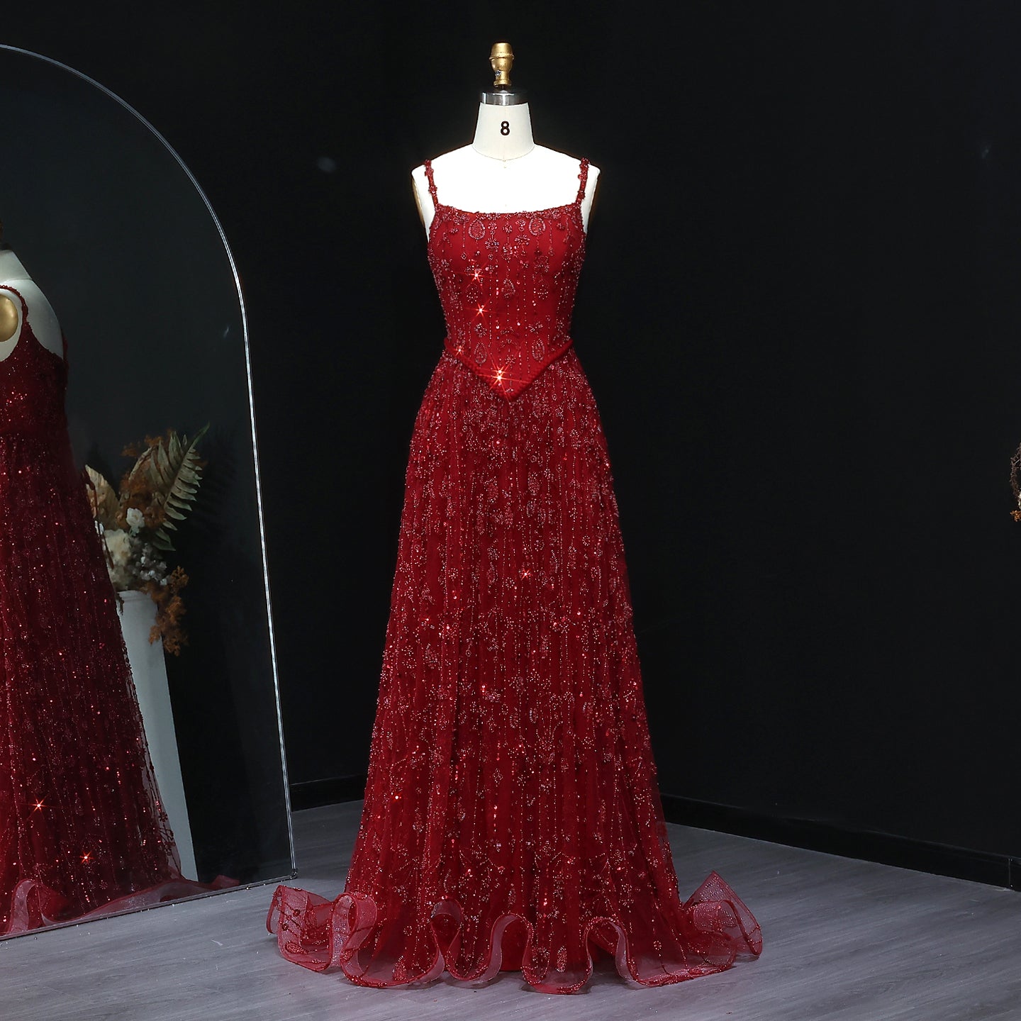 Luxury Sage Green Spaghetti A-Line Evening Dress SS693  Burgundy / US 20