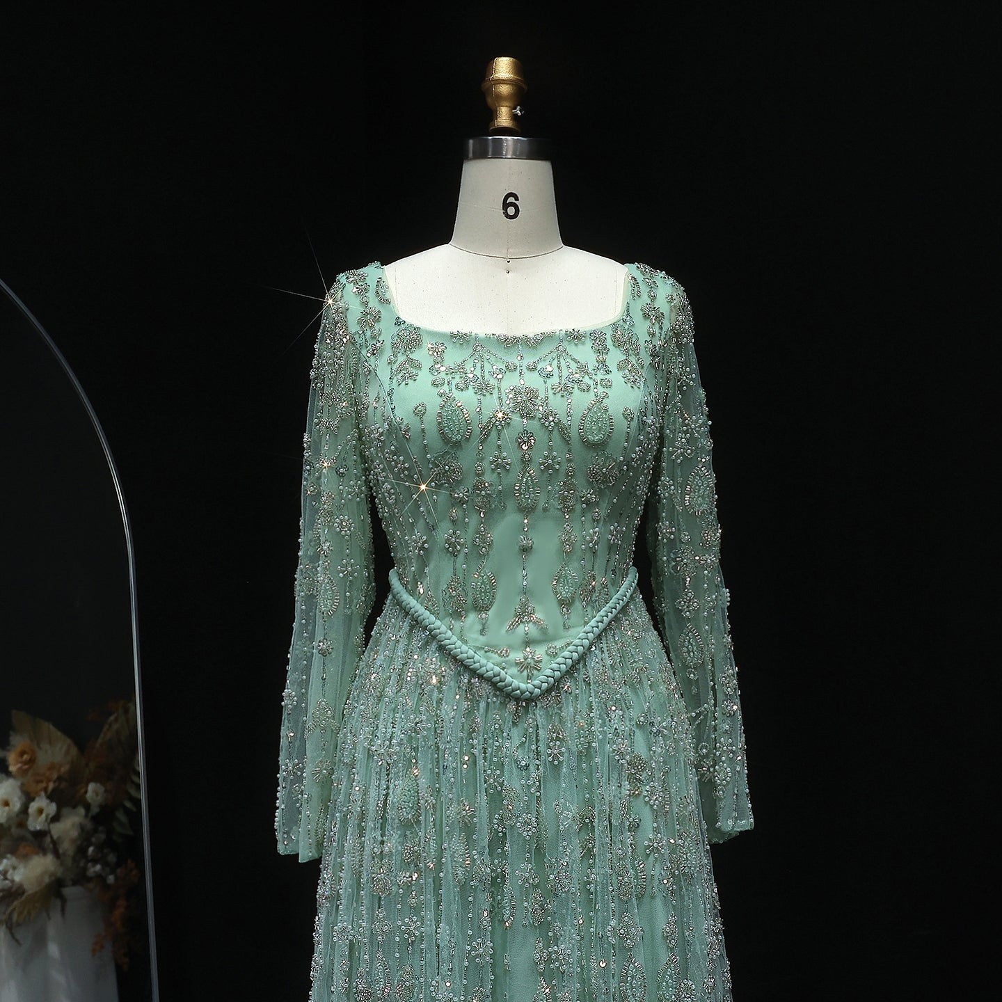 Luxury Sage Green Spaghetti A-Line Evening Dress SS693