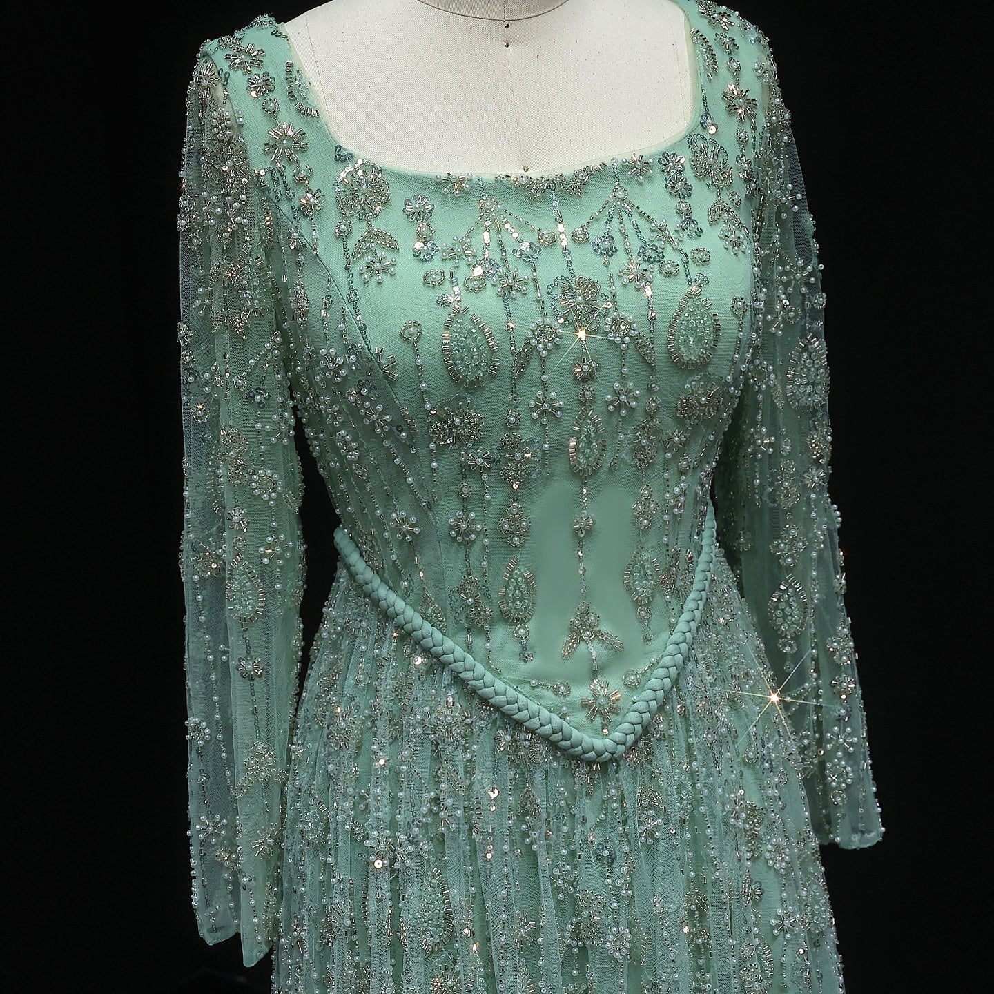 Luxury Sage Green Spaghetti A-Line Evening Dress SS693