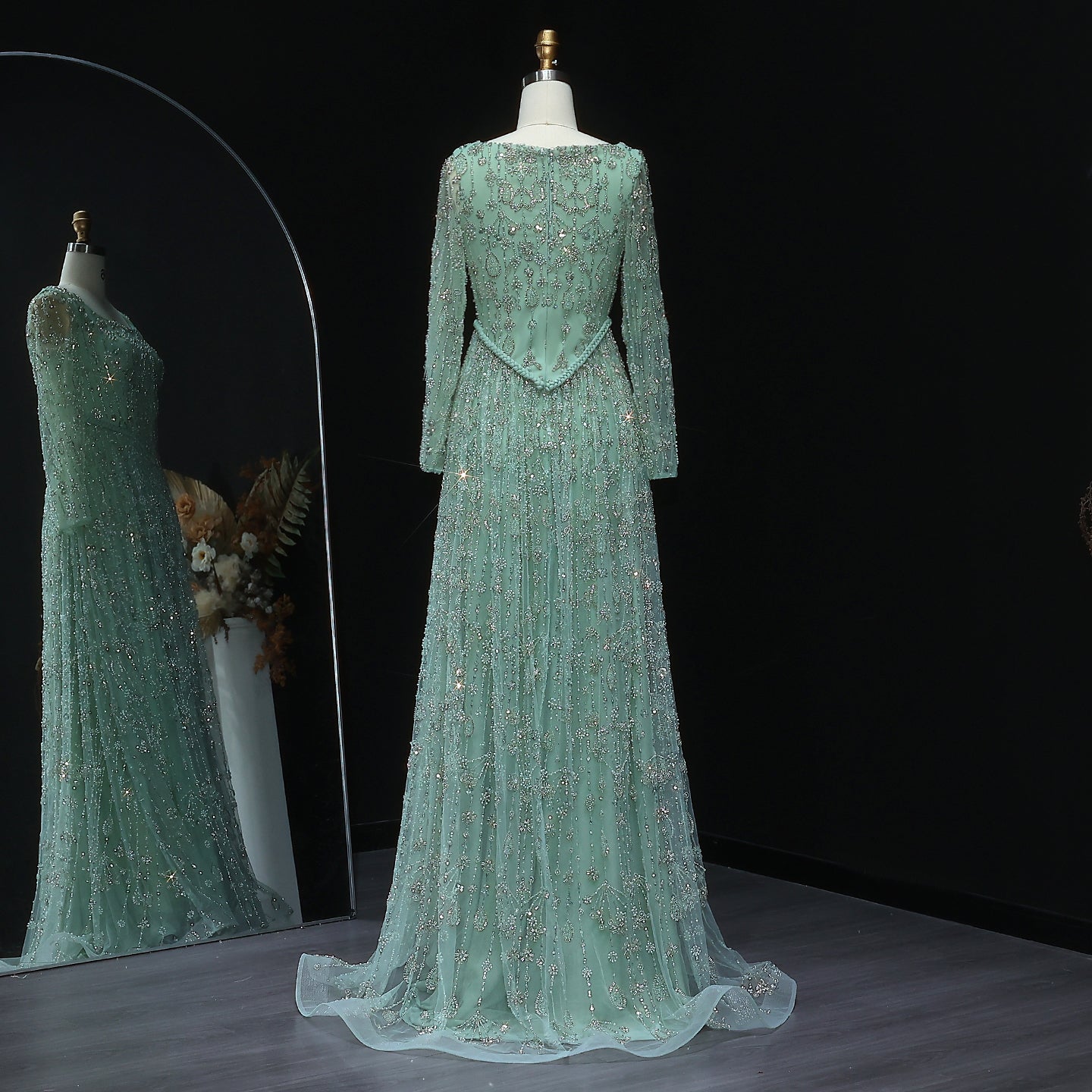 Luxury Sage Green Spaghetti A-Line Evening Dress SS693