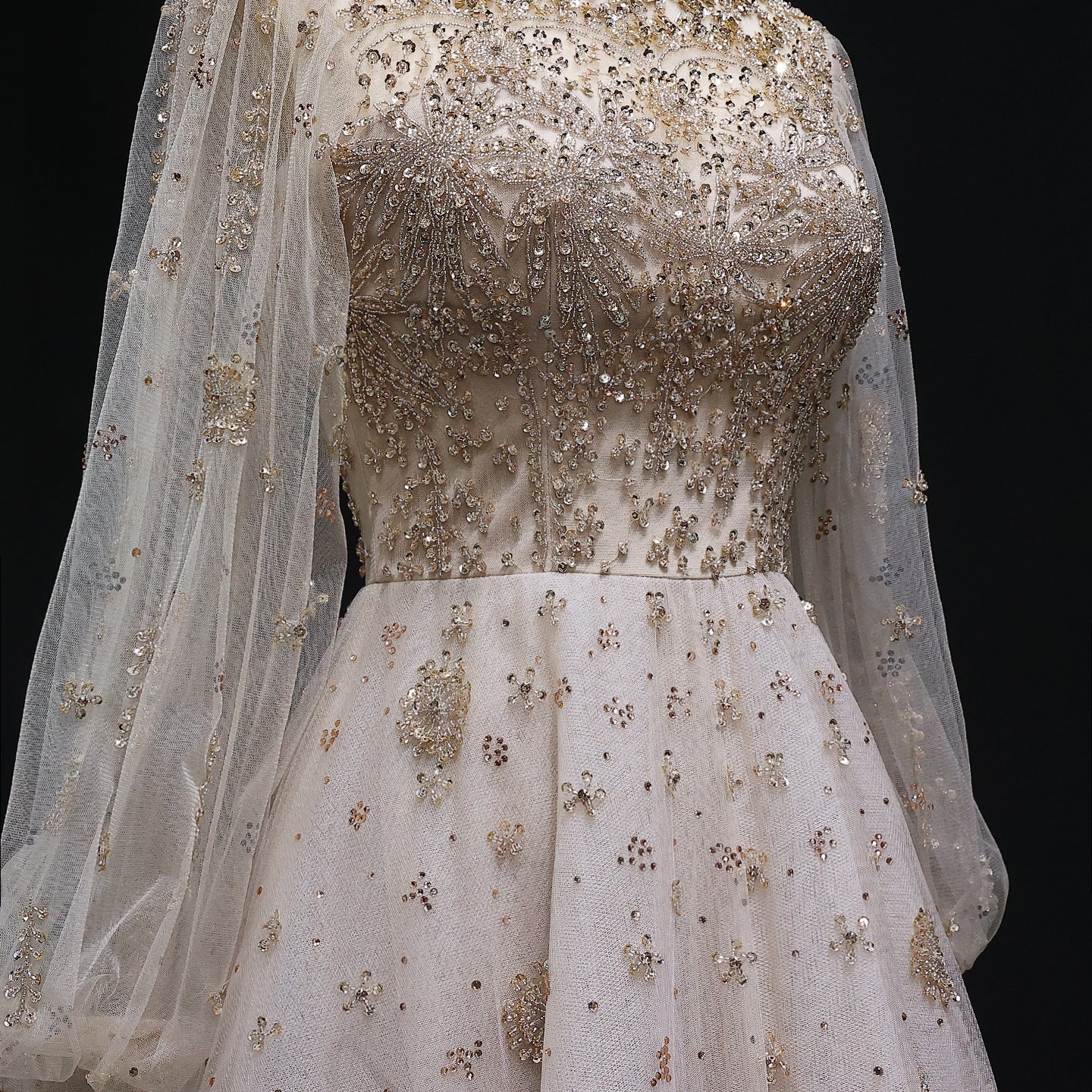 Elegant Champagne Evening Dress with Long Sleeves SS223