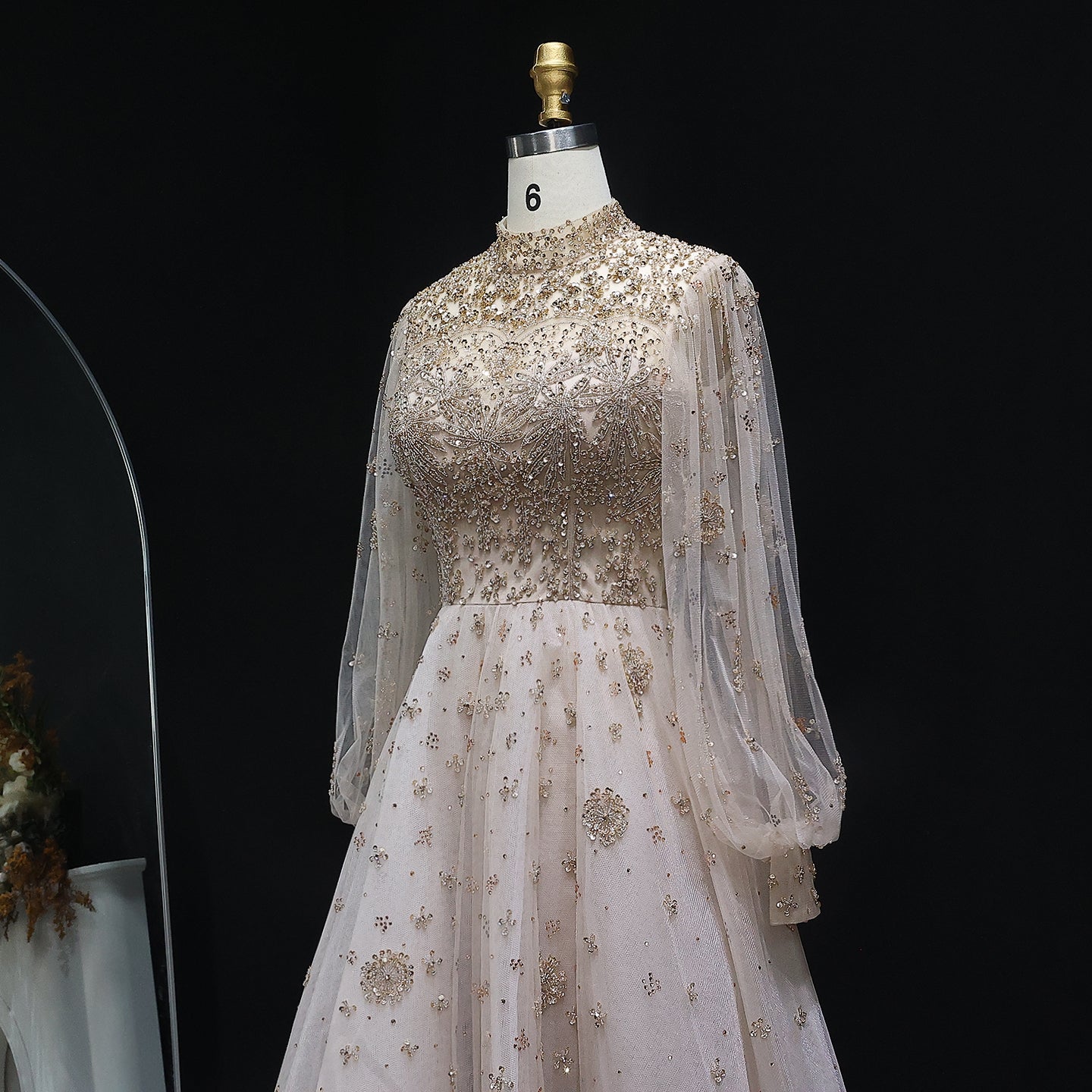 Elegant Champagne Evening Dress with Long Sleeves SS223