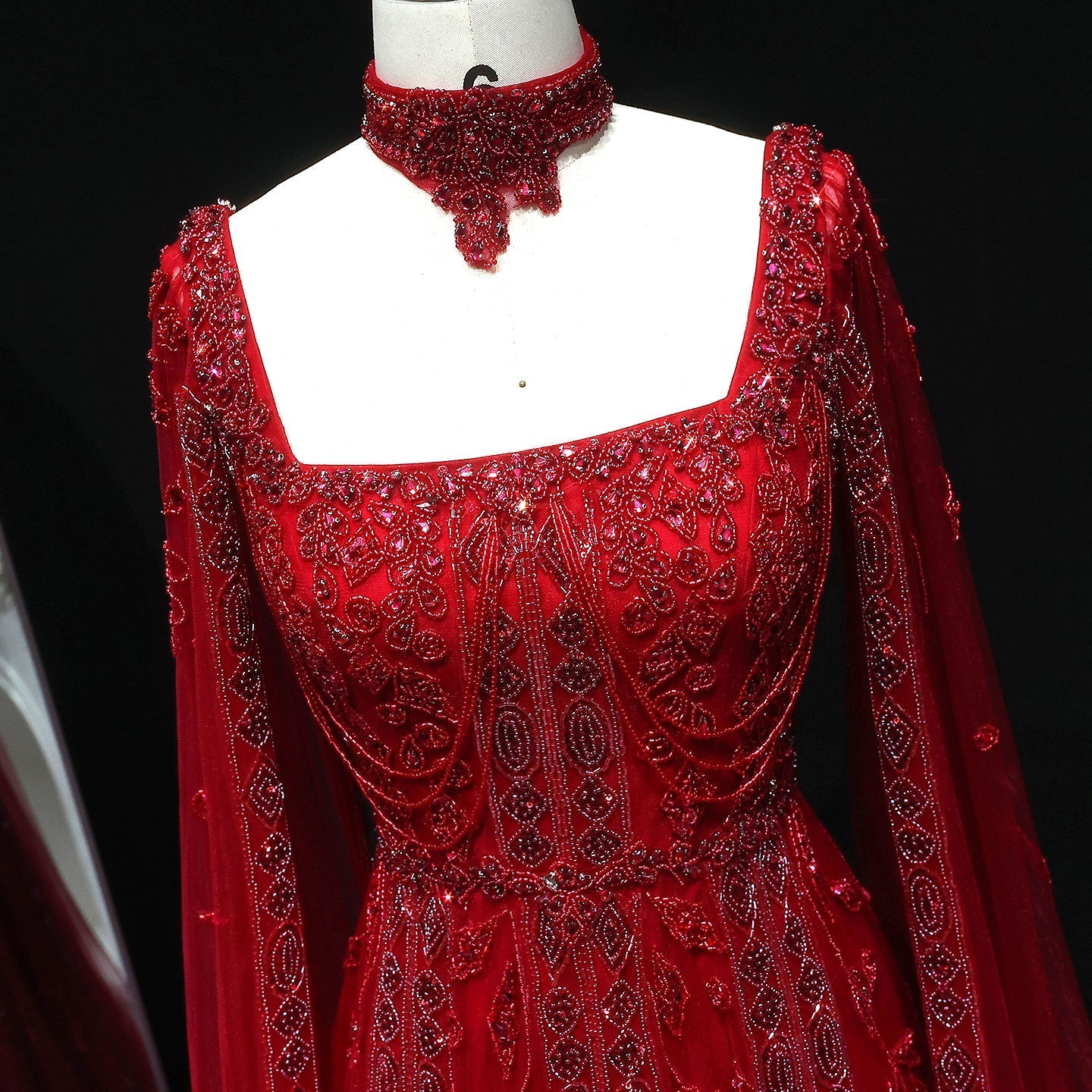 Luxury Nude Evening Dress with Cape Sleeves Chocker SS543