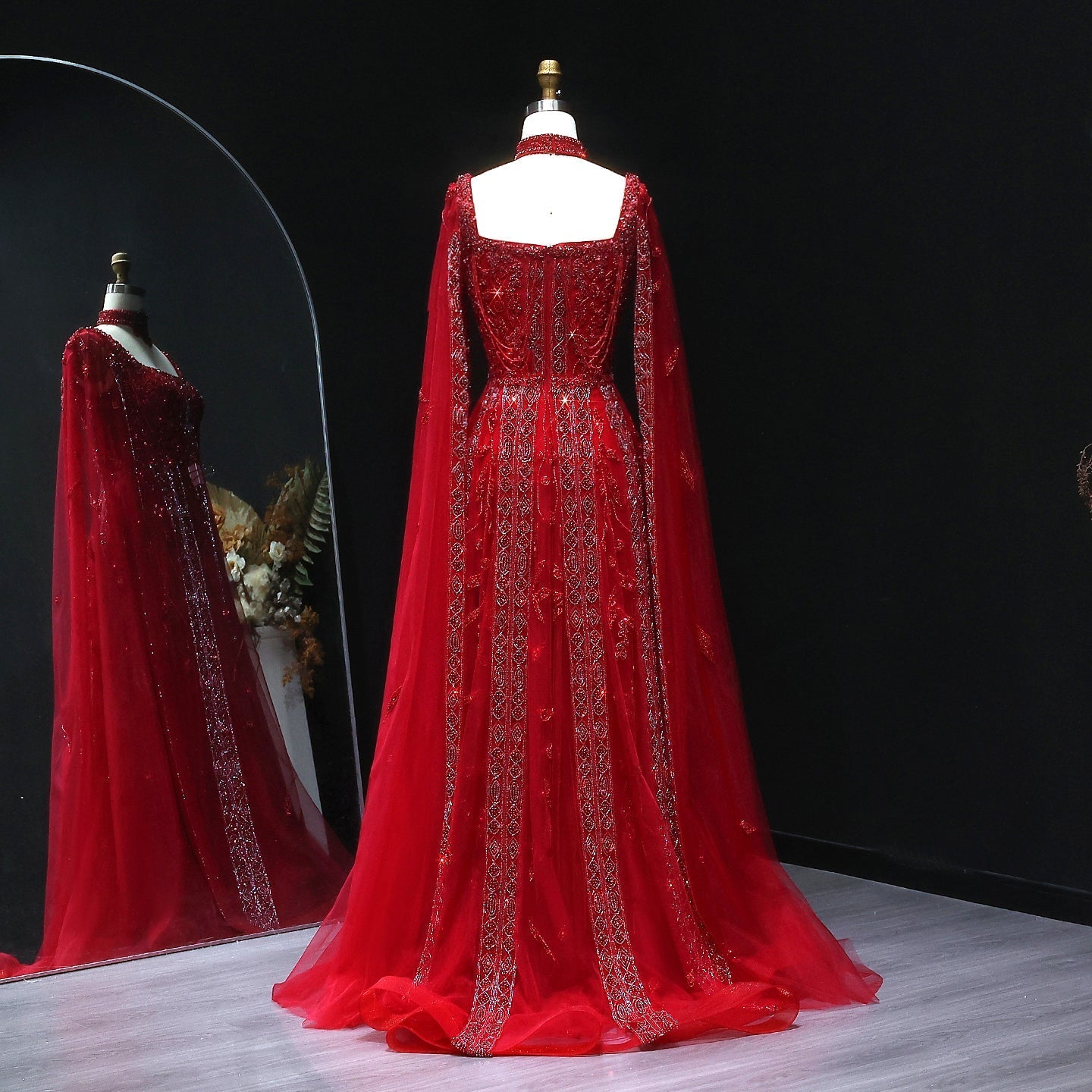 Luxury Nude Evening Dress with Cape Sleeves Chocker SS543