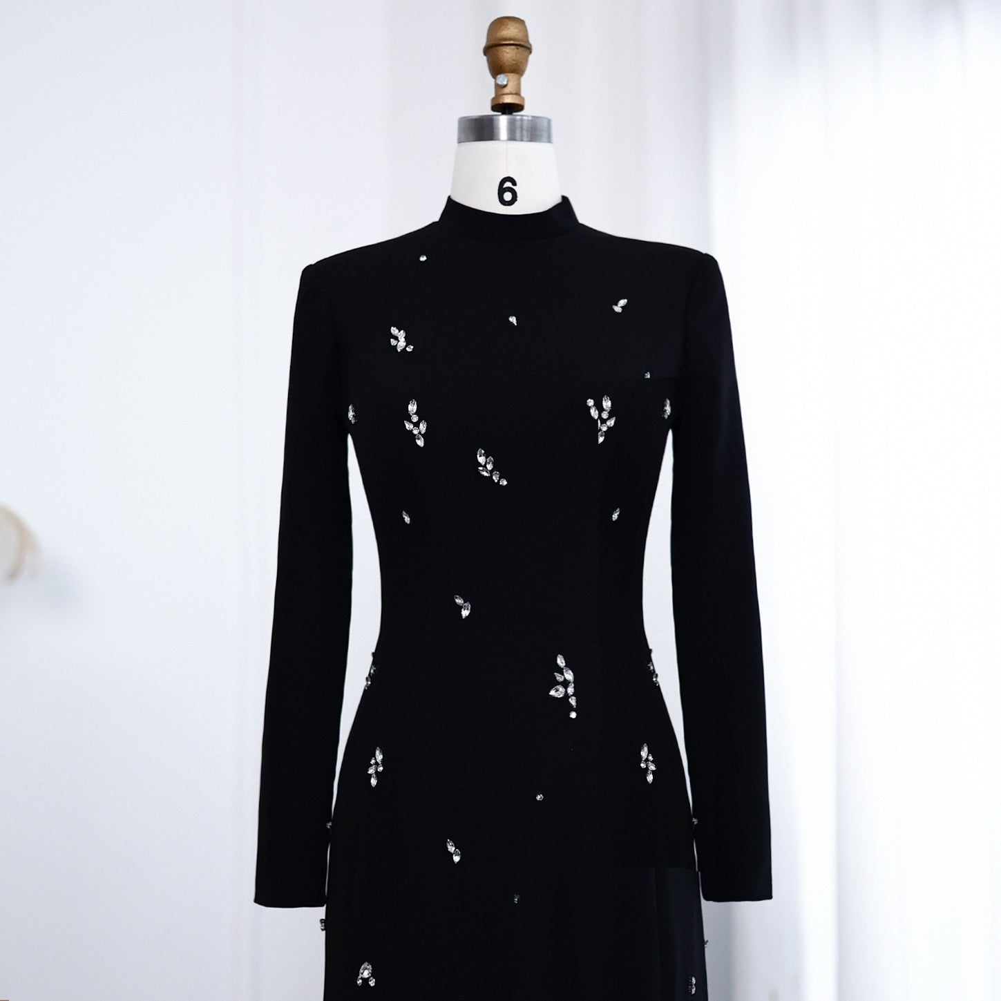 Luxury Crystal White Muslim Long Sleeves Evening Dress SS258