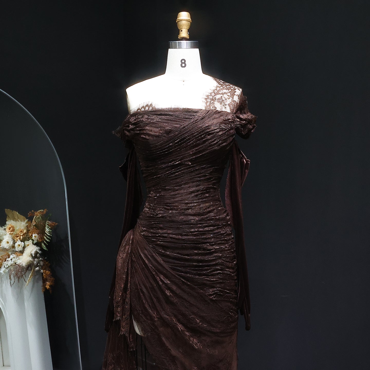 Elegant Lace Black Dress with Gloves SF017