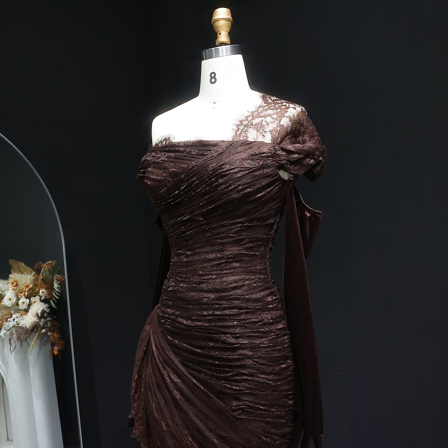 Elegant Lace Black Dress with Gloves SF017