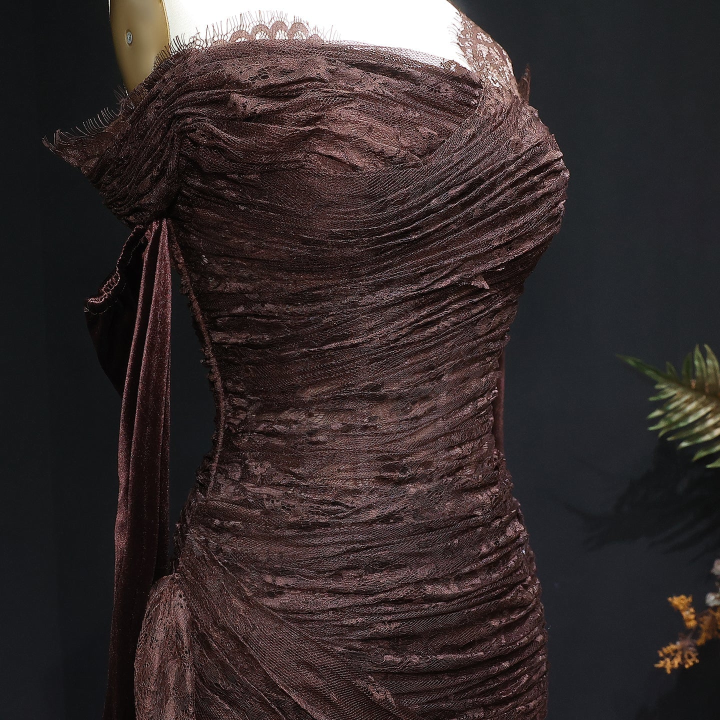 Elegant Lace Black Dress with Gloves SF017