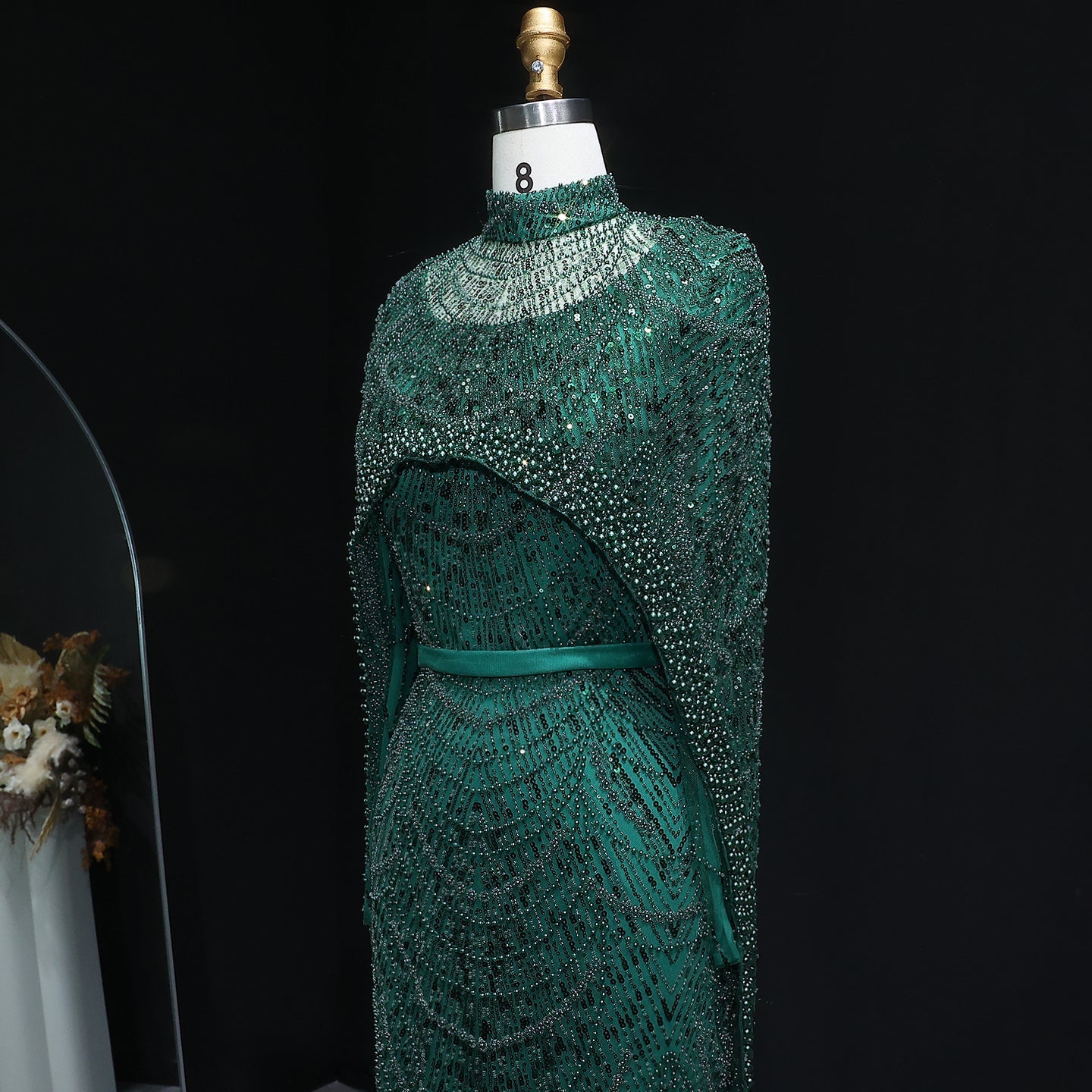 Luxury Long Sleeves Nude Evening Dress with Cape SS369A