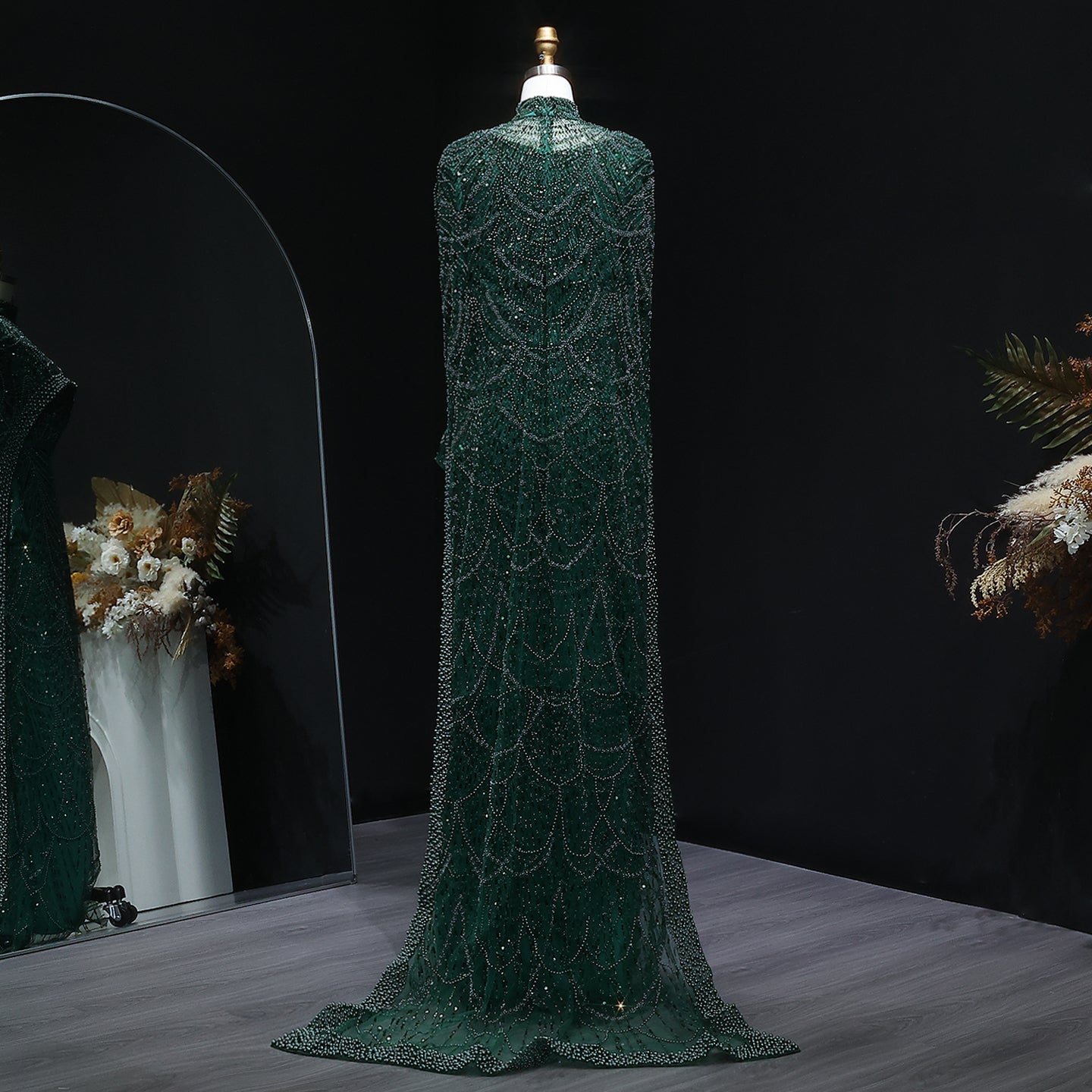 Luxury Long Sleeves Nude Evening Dress with Cape SS369A