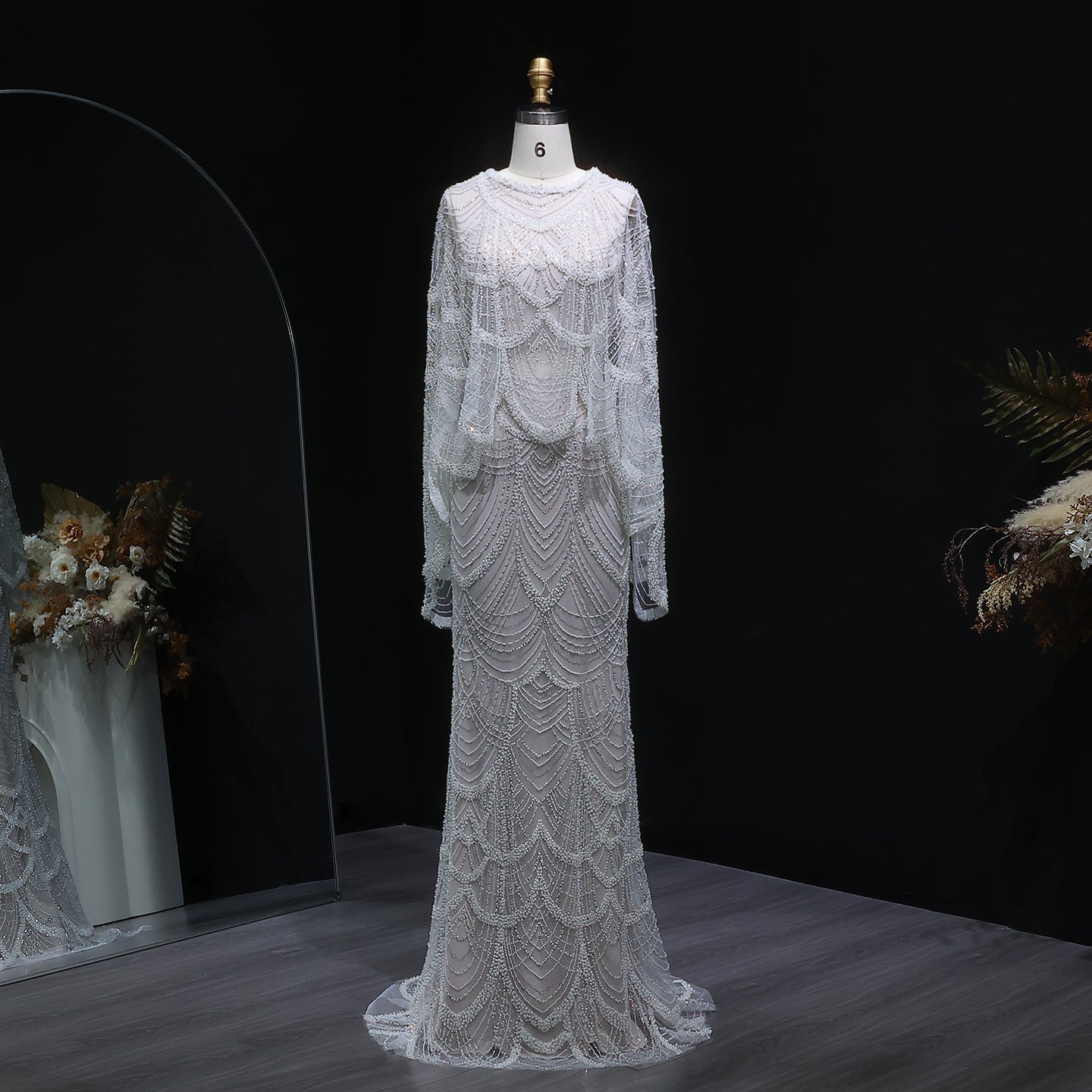 Luxury Beaded Nude Two Pieces Evening Dress SS646  Beige / US 20