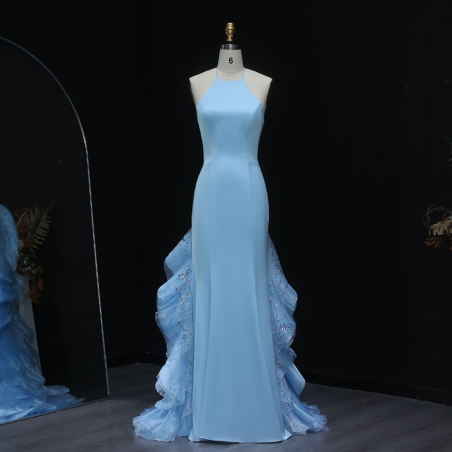 Stunning Blue Halter Evening Dress with Ruffles SS524  Blue / US 16