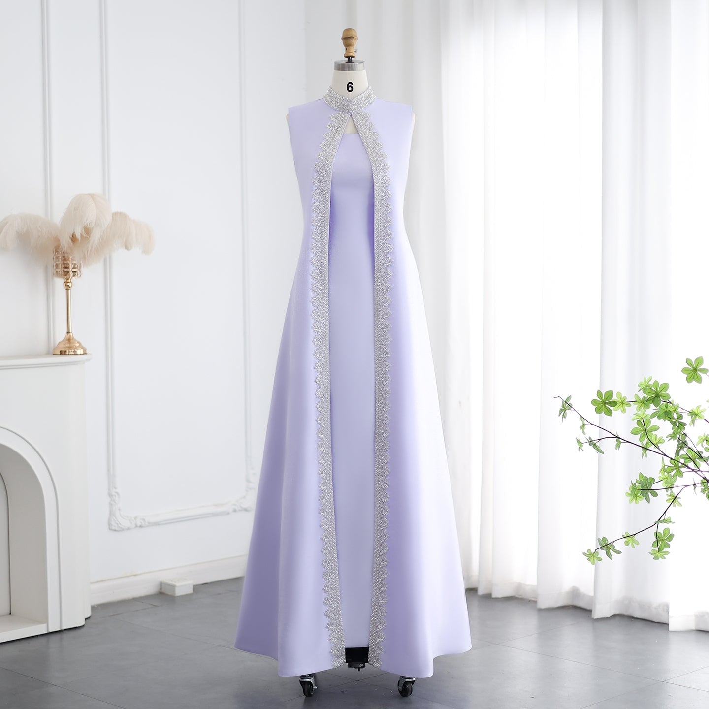 Luxury Rhinestone Lilac Kaftan Evening Dress with Cape SS276  Lilac / US 16