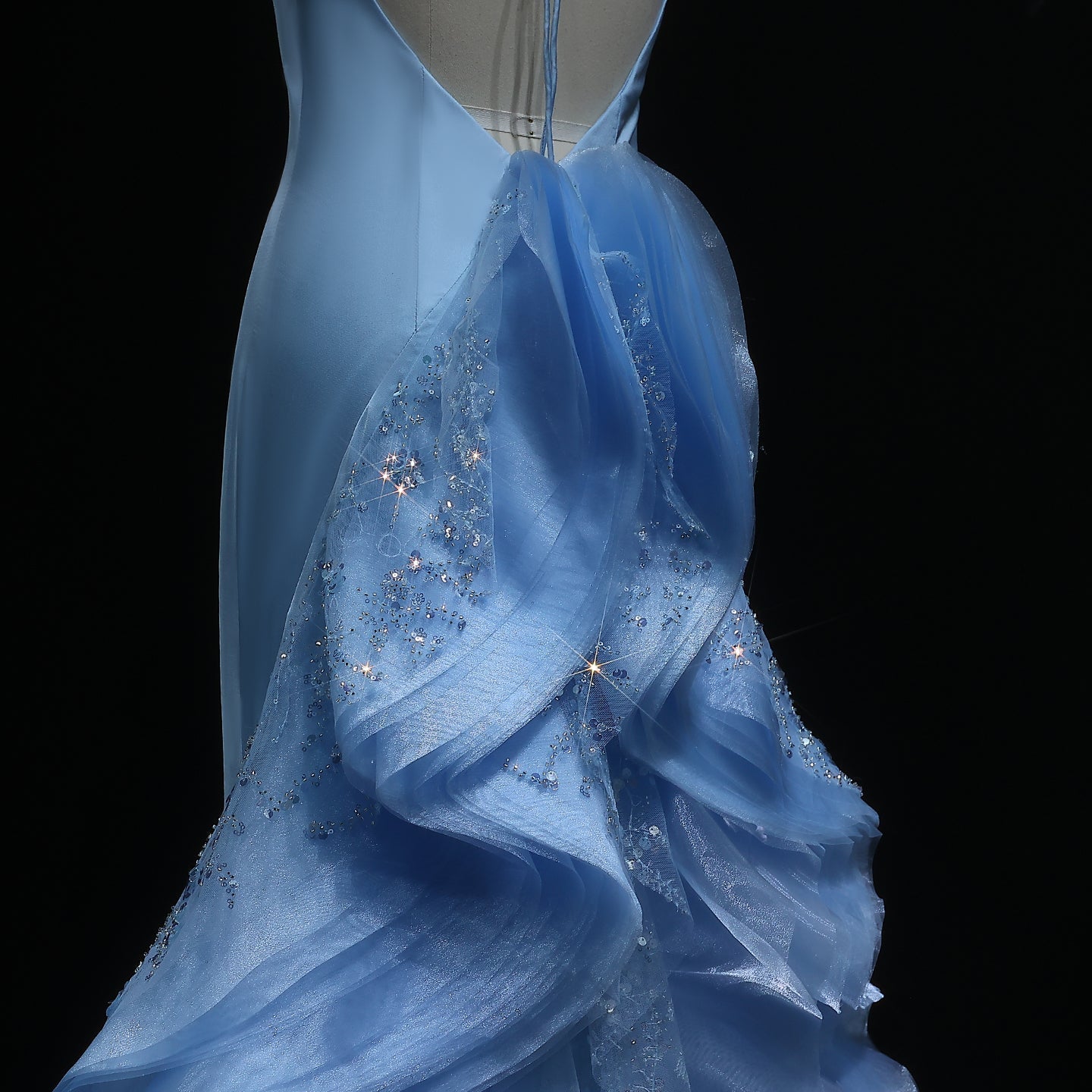 Stunning Blue Halter Evening Dress with Ruffles SS524