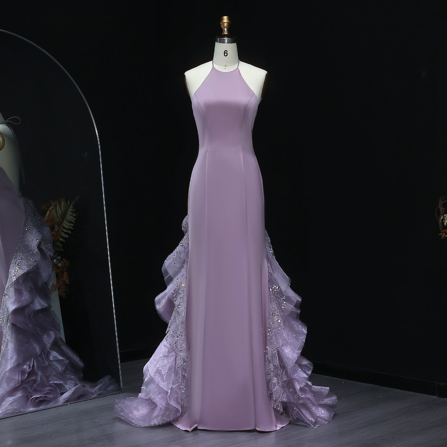 Stunning Blue Halter Evening Dress with Ruffles SS524  Purple / US 16