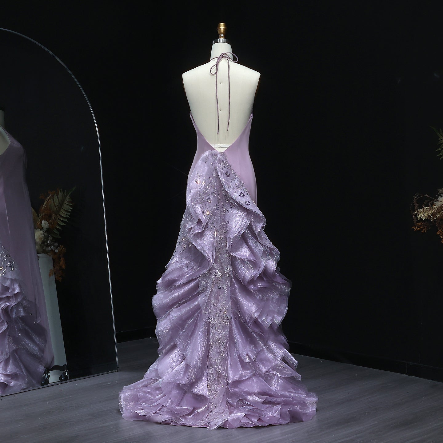 Stunning Blue Halter Evening Dress with Ruffles SS524