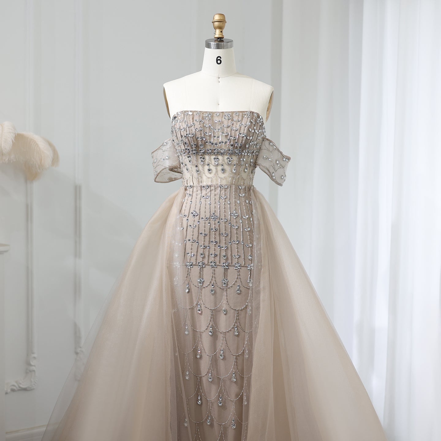 Luxury Champagne Evening Dress with Overskirt SS168