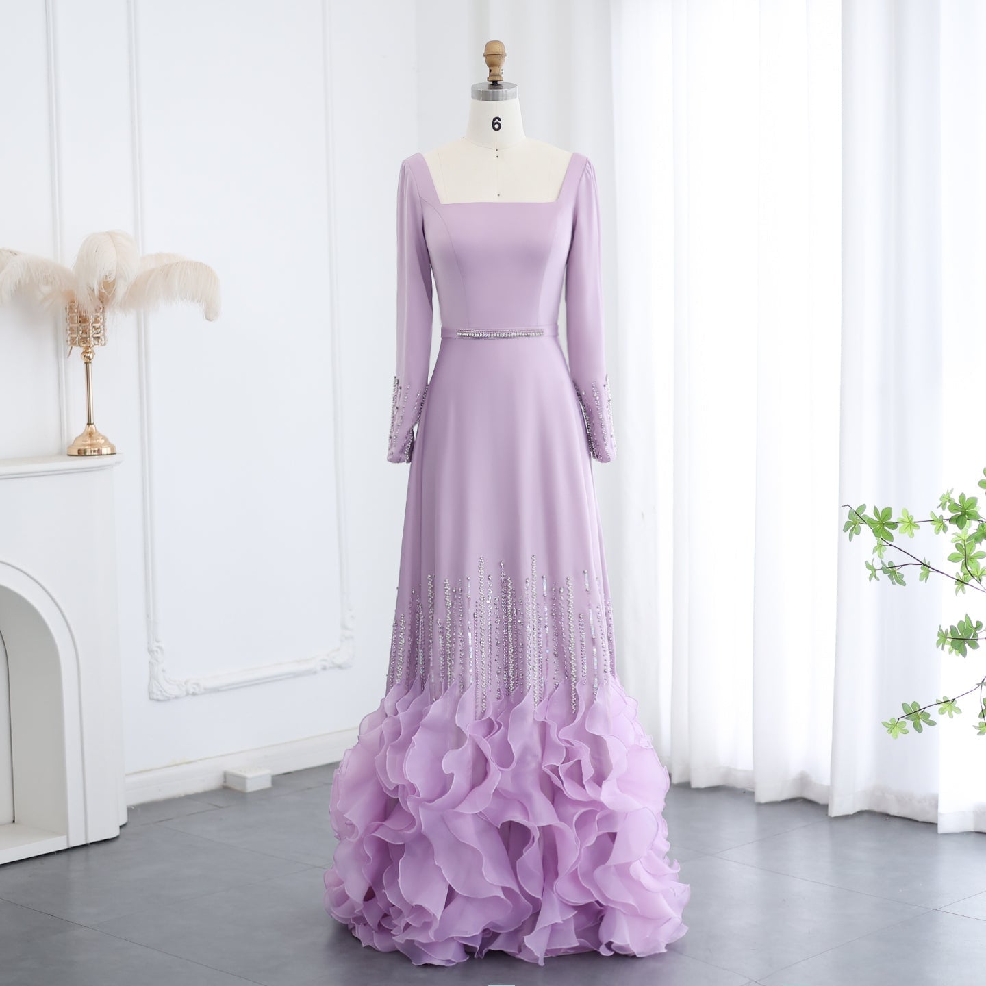 Luxury Lilac Ruffles Long Sleeve Evening Dress SS579  Lilac / US 18