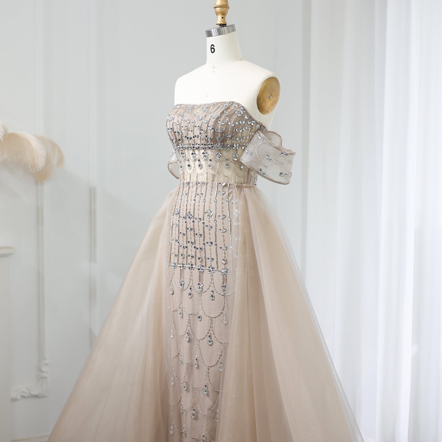 Luxury Champagne Evening Dress with Overskirt SS168