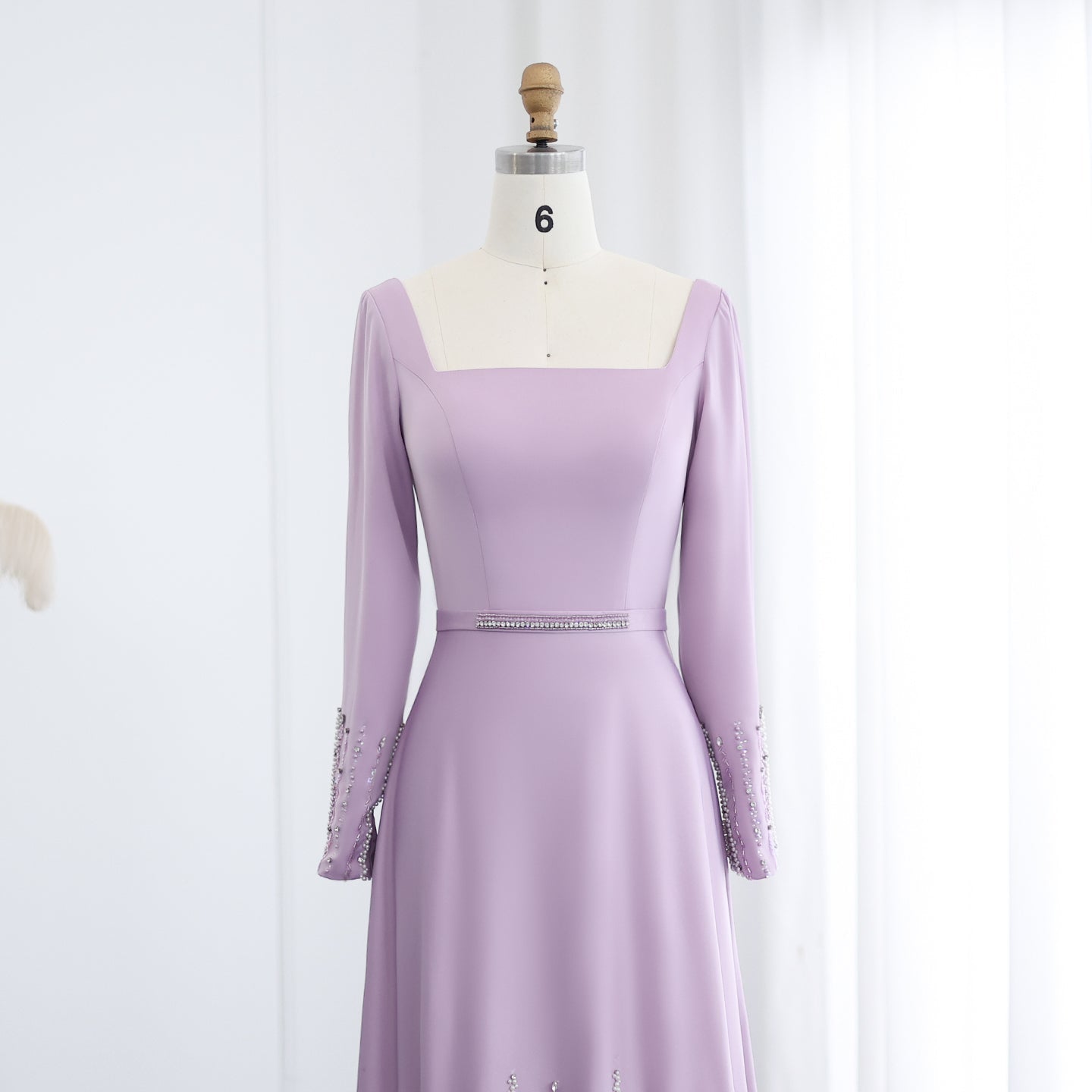 Luxury Lilac Ruffles Long Sleeve Evening Dress SS579