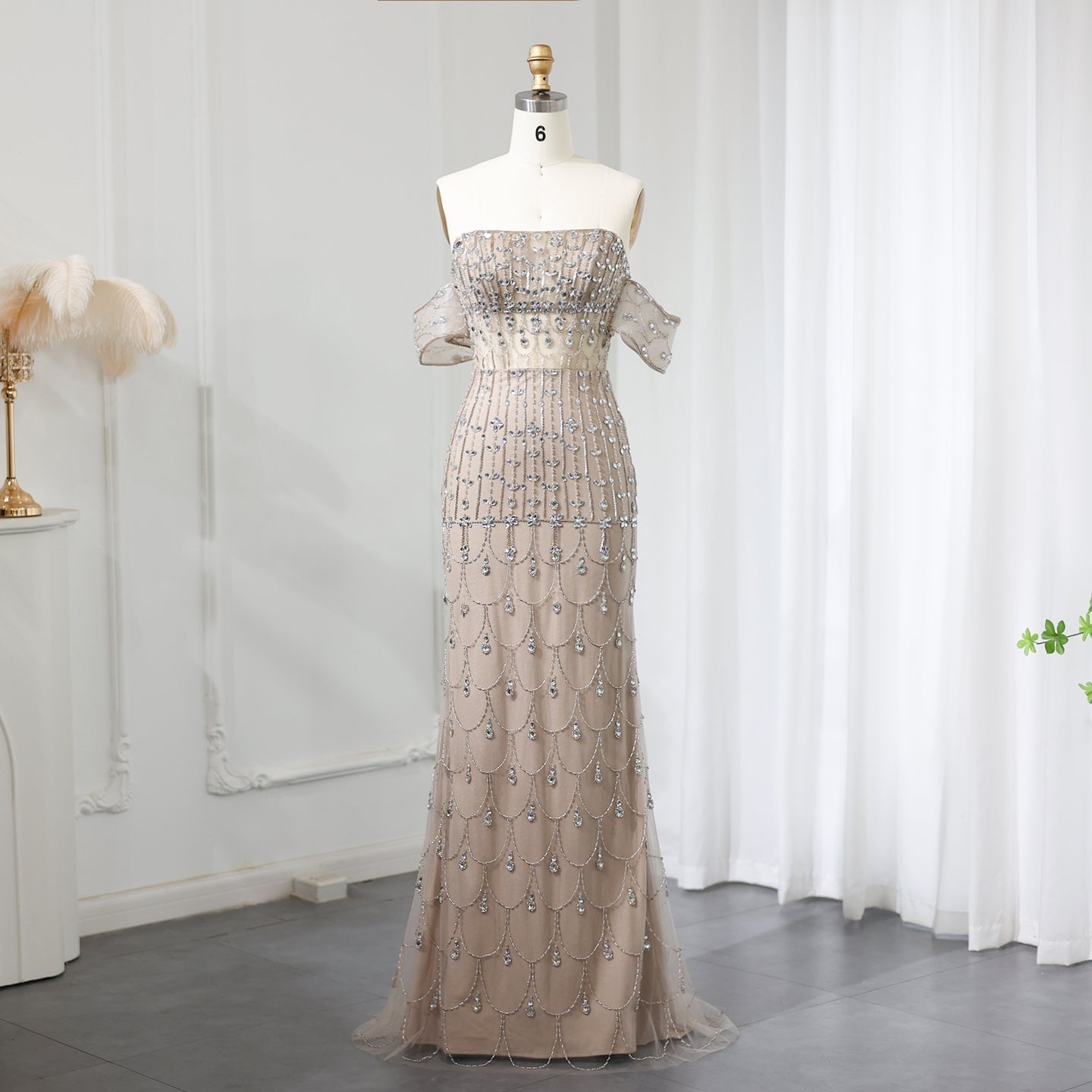 Luxury Champagne Evening Dress with Overskirt SS168