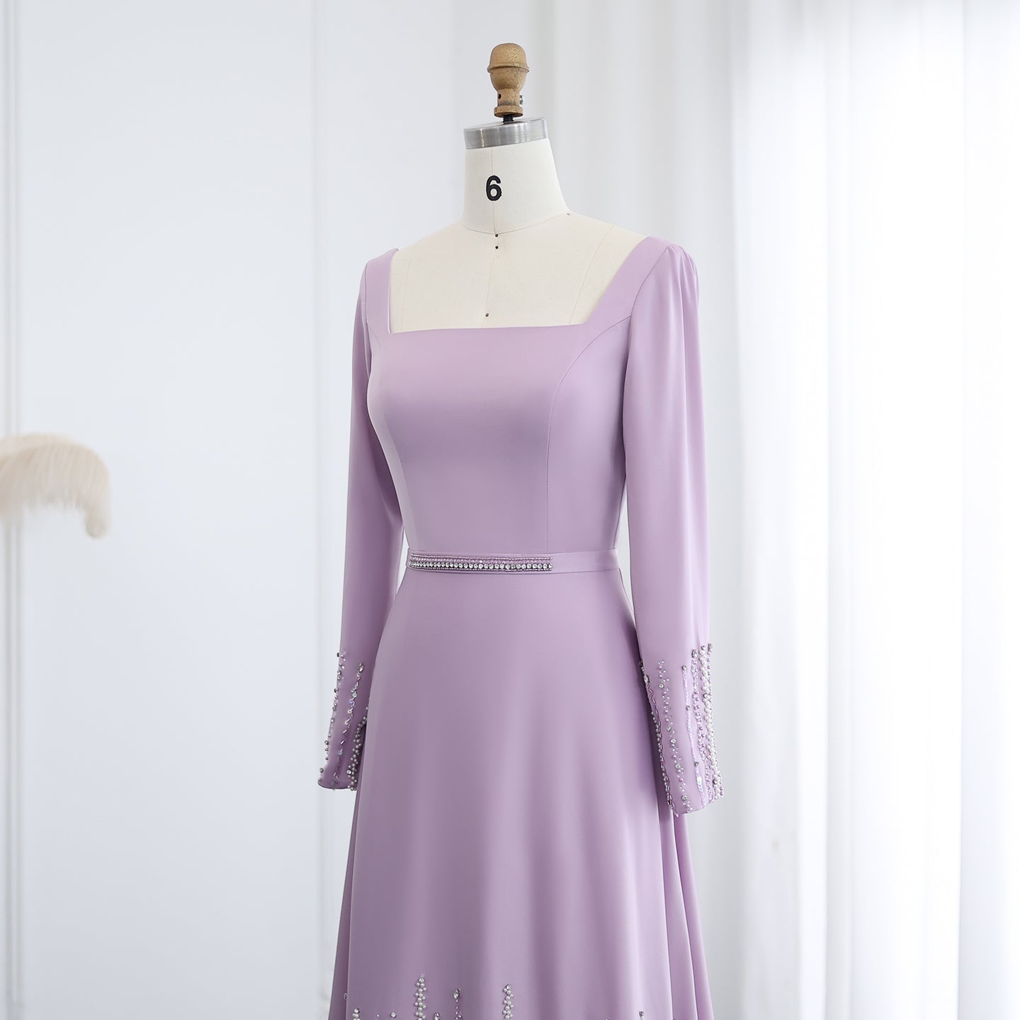 Luxury Lilac Ruffles Long Sleeve Evening Dress SS579