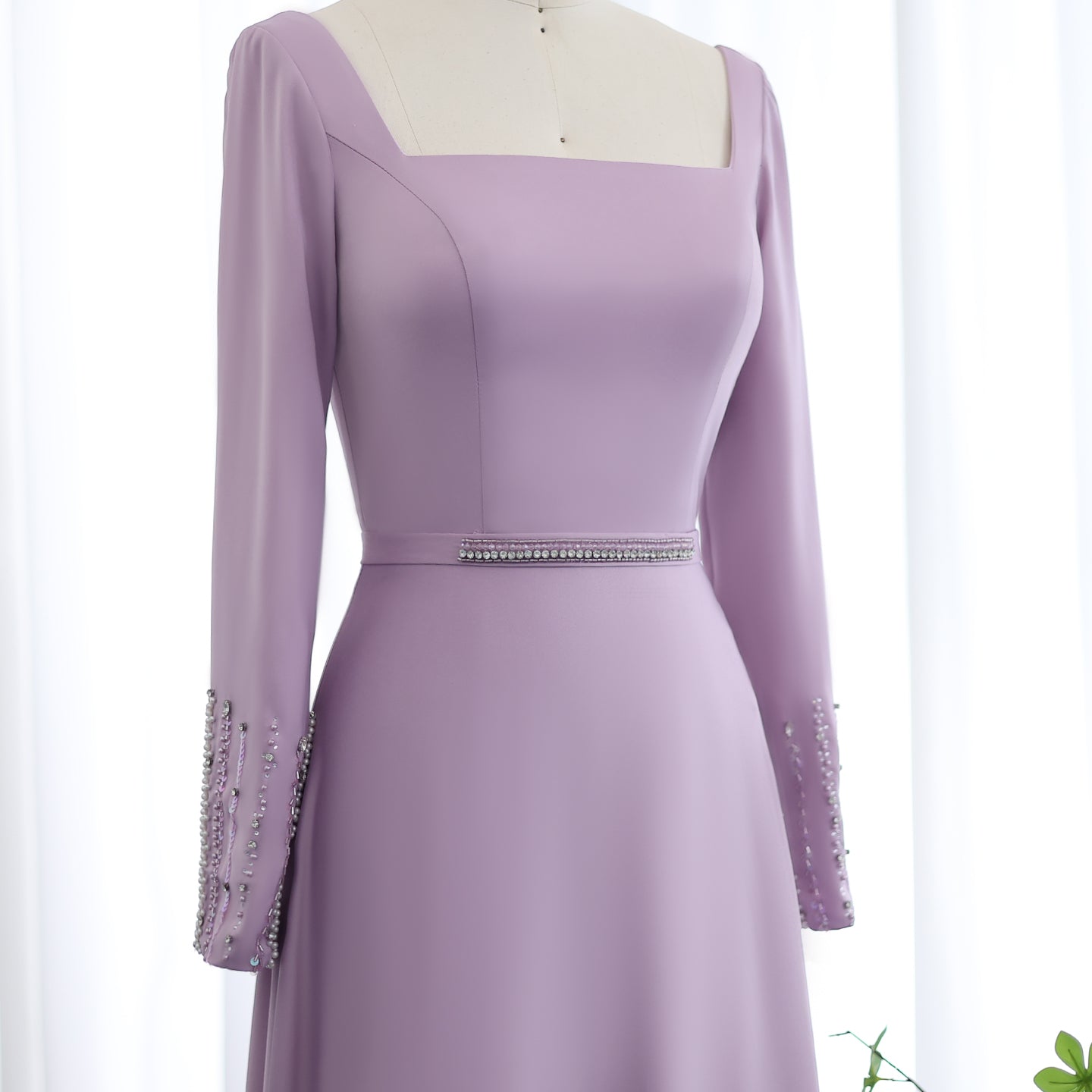 Luxury Lilac Ruffles Long Sleeve Evening Dress SS579