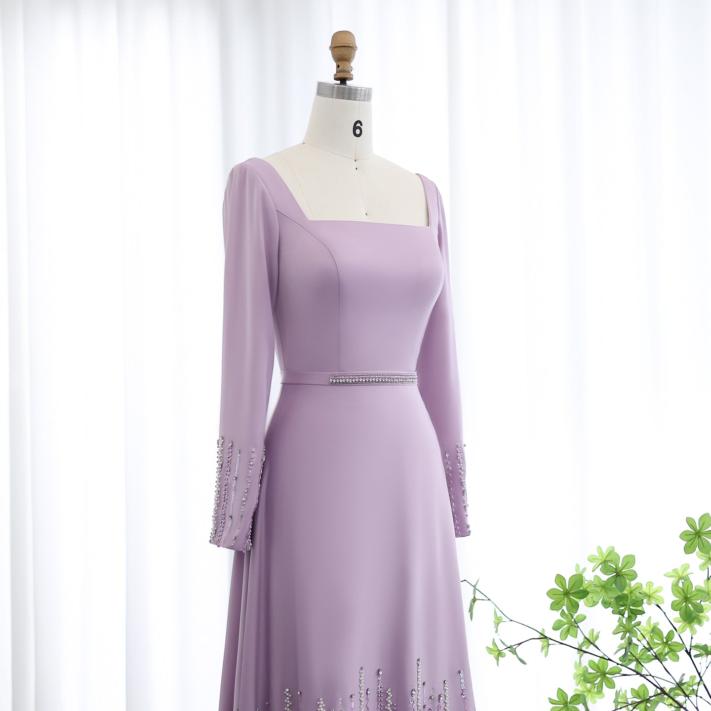 Luxury Lilac Ruffles Long Sleeve Evening Dress SS579