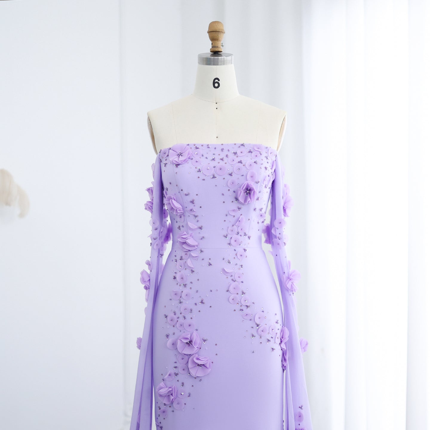 Elegant 3D Flower Lilac Off Shoulder Evening Dress SS450