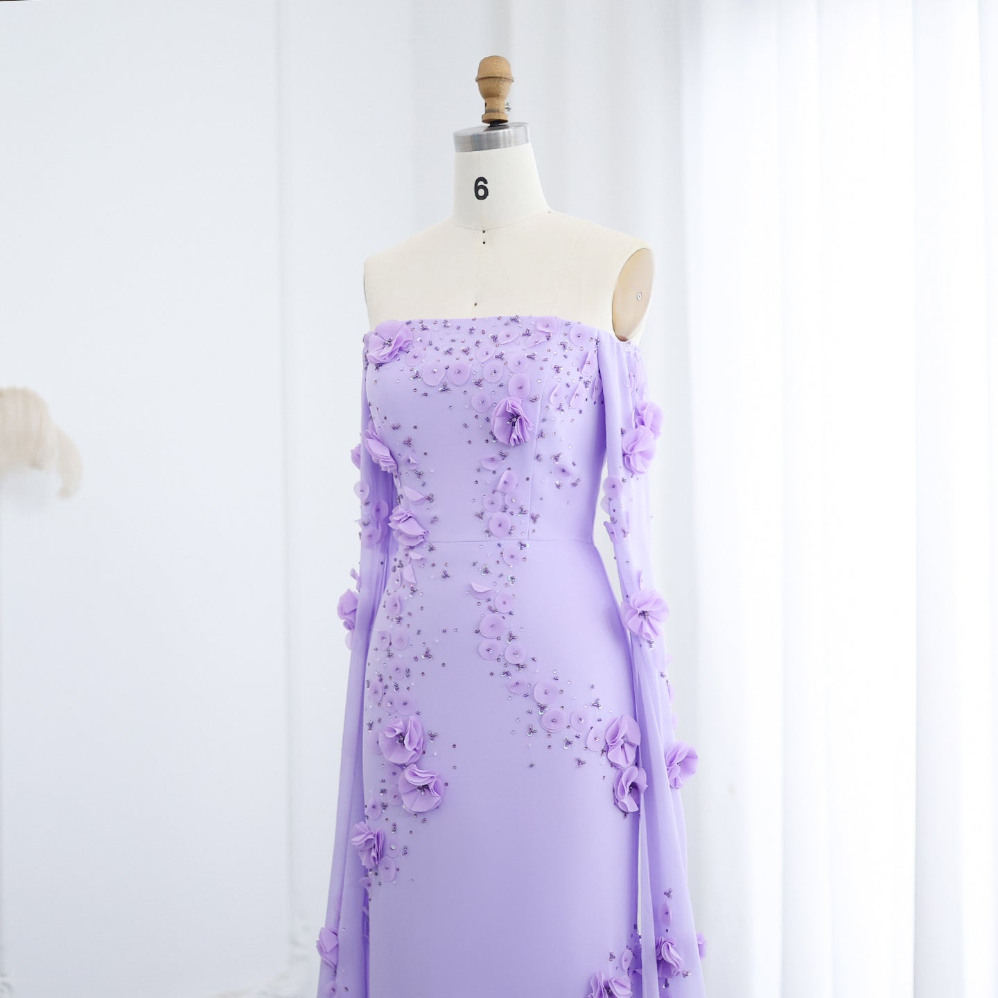 Elegant 3D Flower Lilac Off Shoulder Evening Dress SS450