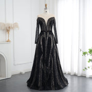 Luxury Long Sleeves Black Evening Dress SS040  Black / US 22