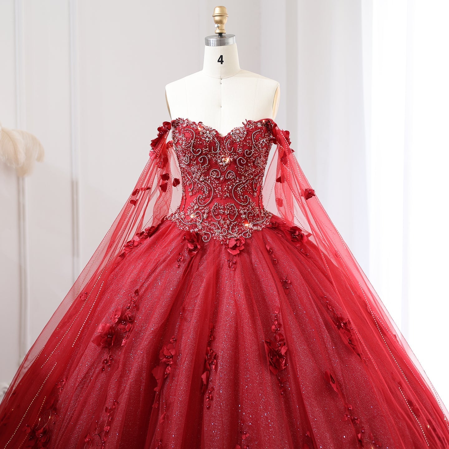 Luxury 3D Flower Emerald Green Ball Gown Prom Dress SS199