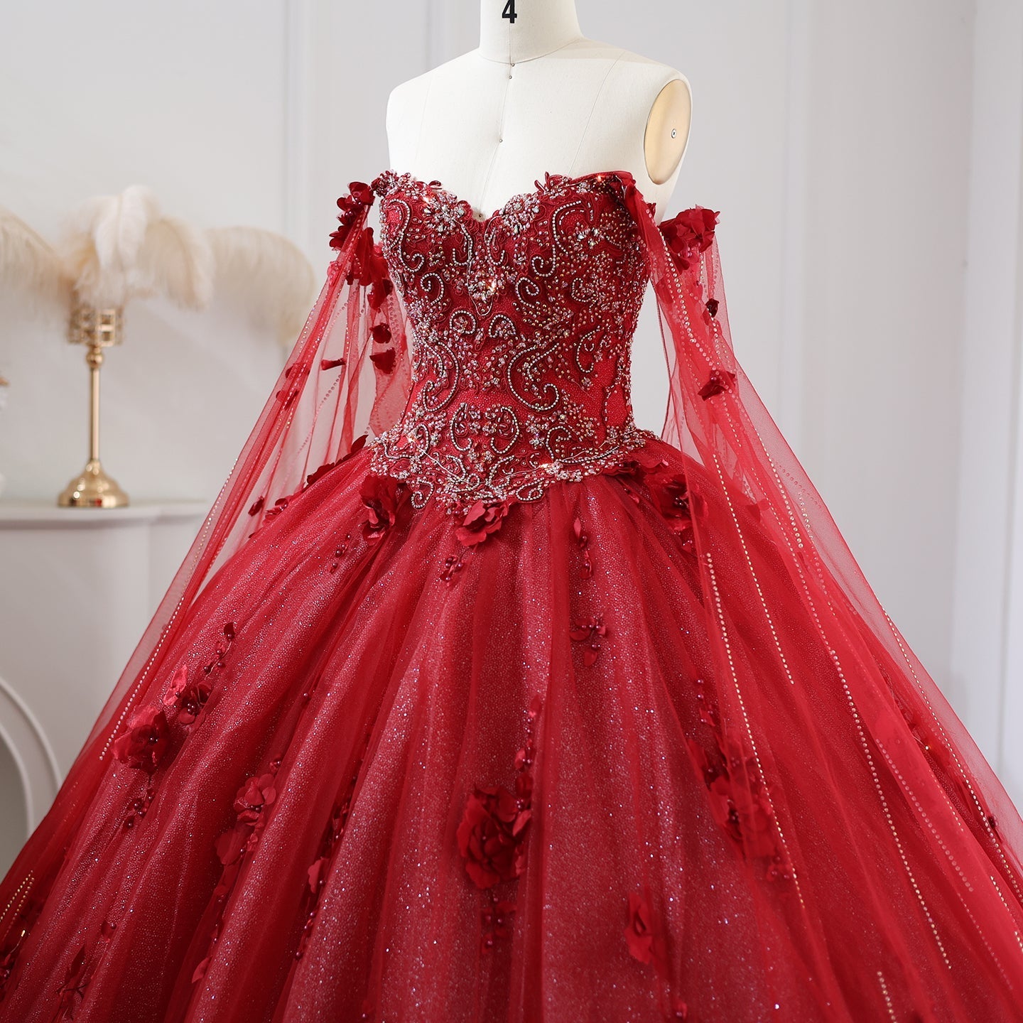 Luxury 3D Flower Emerald Green Ball Gown Prom Dress SS199