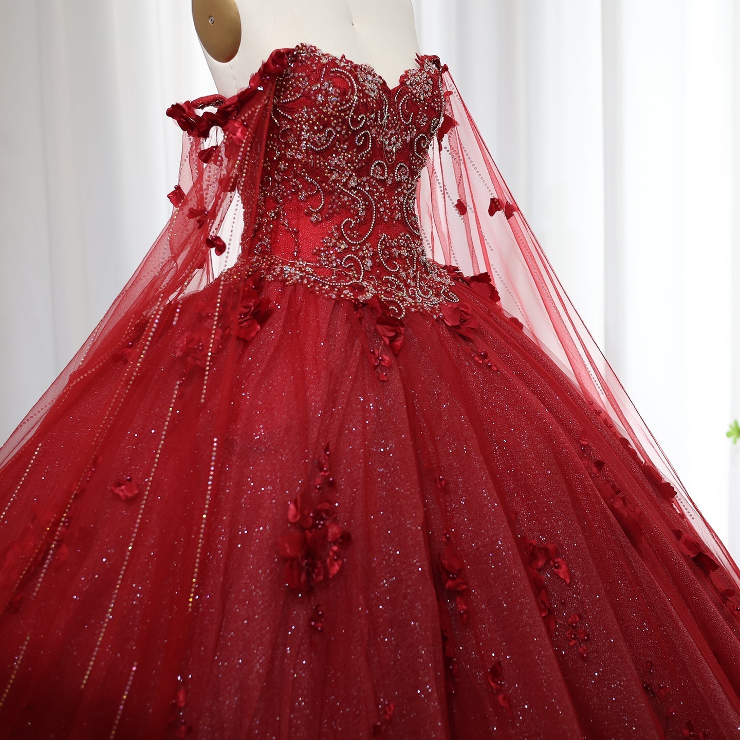 Luxury 3D Flower Emerald Green Ball Gown Prom Dress SS199