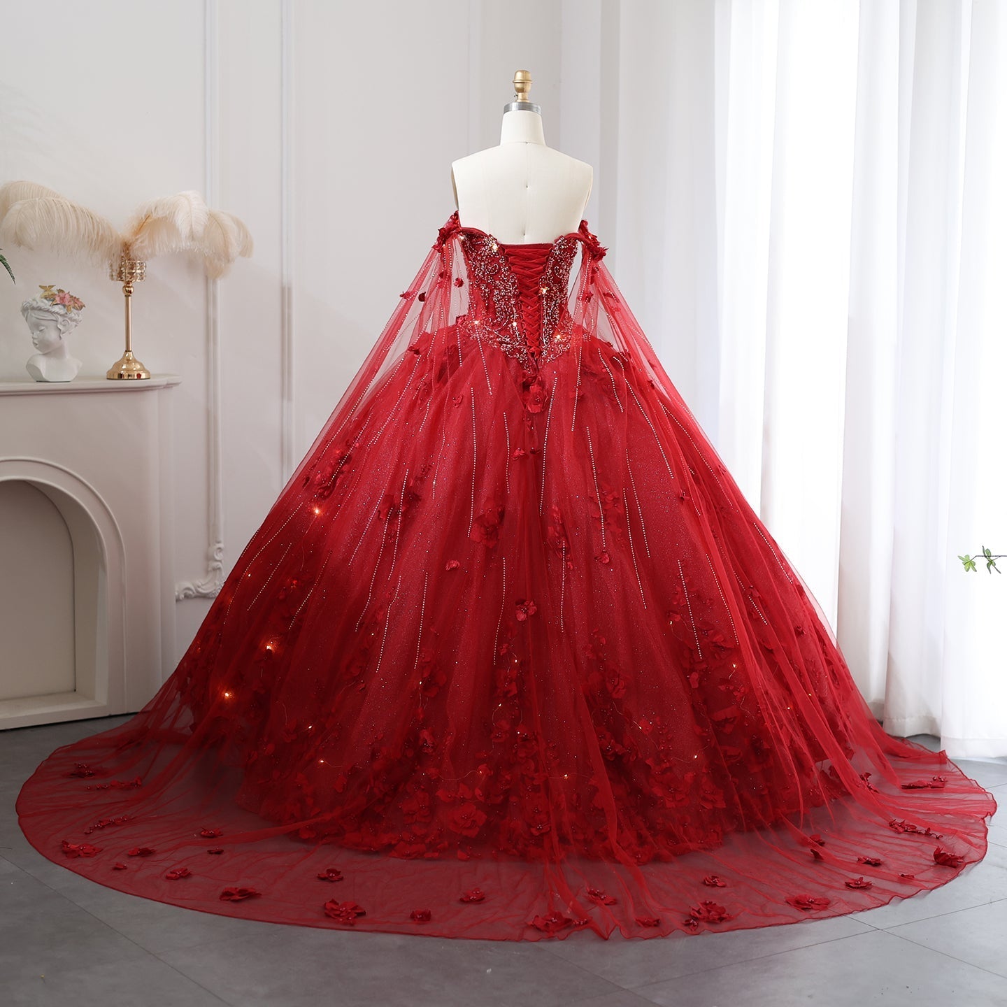 Luxury 3D Flower Emerald Green Ball Gown Prom Dress SS199