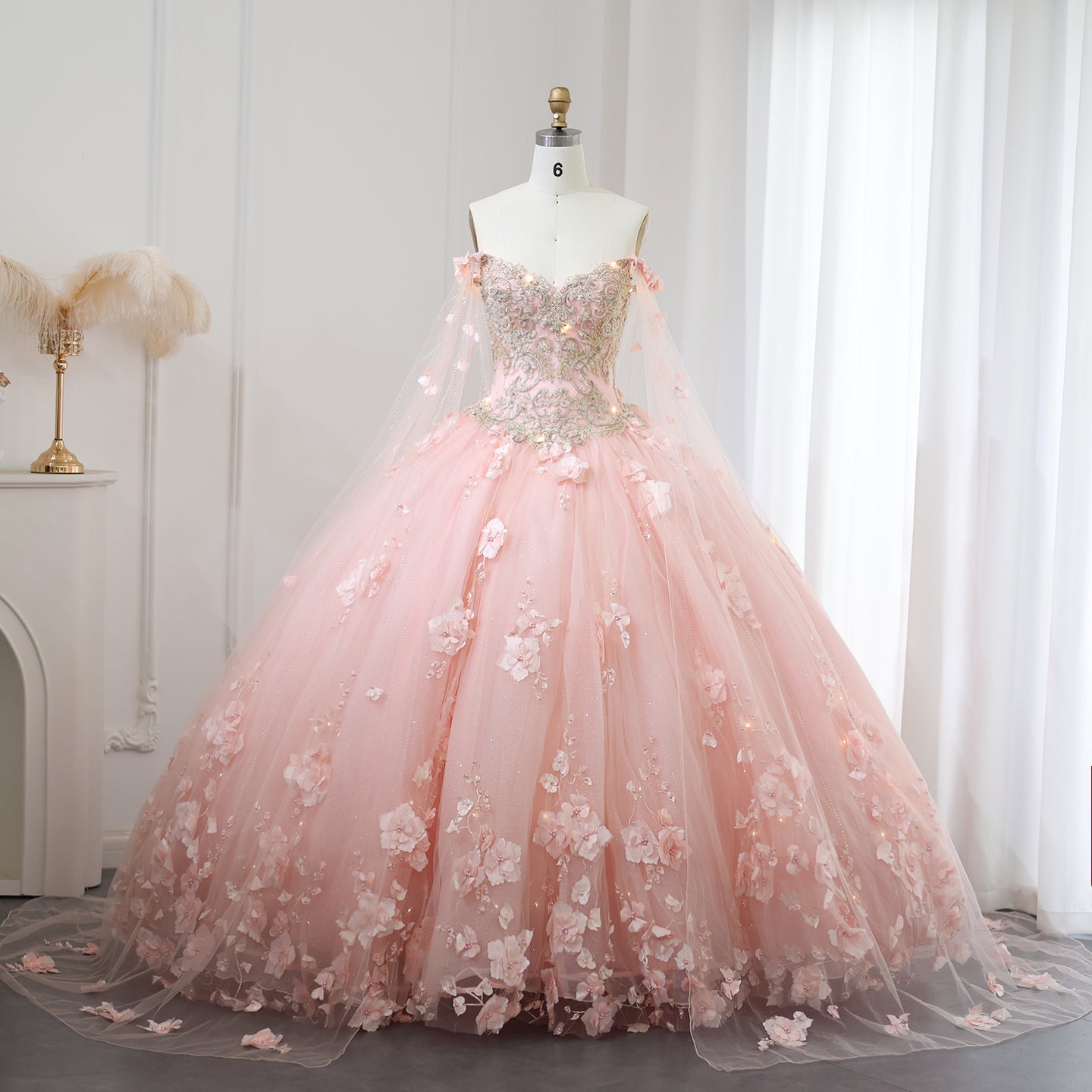 Luxury 3D Flower Emerald Green Ball Gown Prom Dress SS199  Pink / US 16