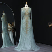 Luxury Beaded Turquoise Evening Dress with Cape Sleeves SS028  Turquoise / US 20