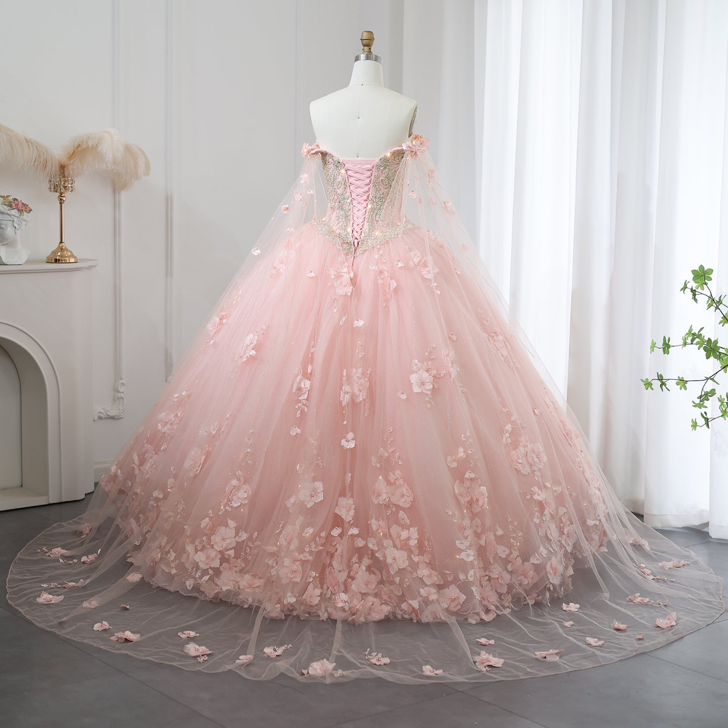 Luxury 3D Flower Emerald Green Ball Gown Prom Dress SS199