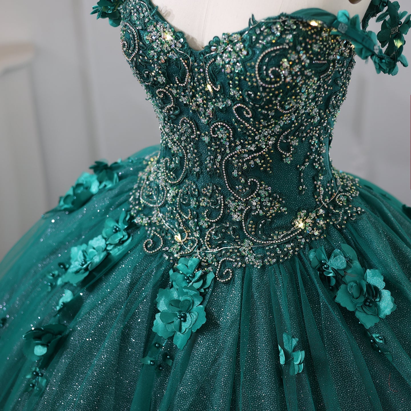 Luxury 3D Flower Emerald Green Ball Gown Prom Dress SS199