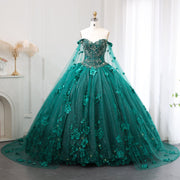 Luxury 3D Flower Emerald Green Ball Gown Prom Dress SS199  Emerald Green / US 16