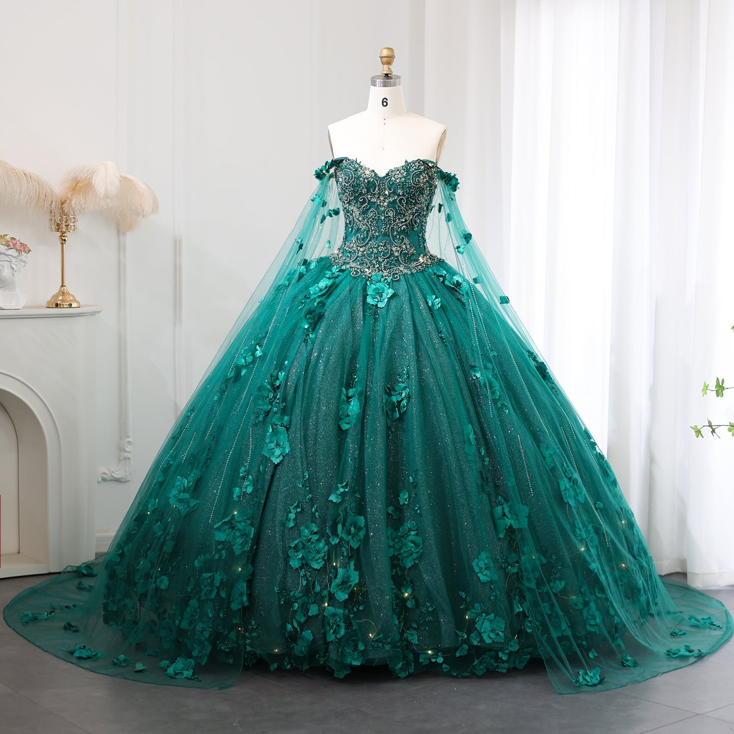 Luxury 3D Flower Emerald Green Ball Gown Prom Dress SS199  Emerald Green / US 16