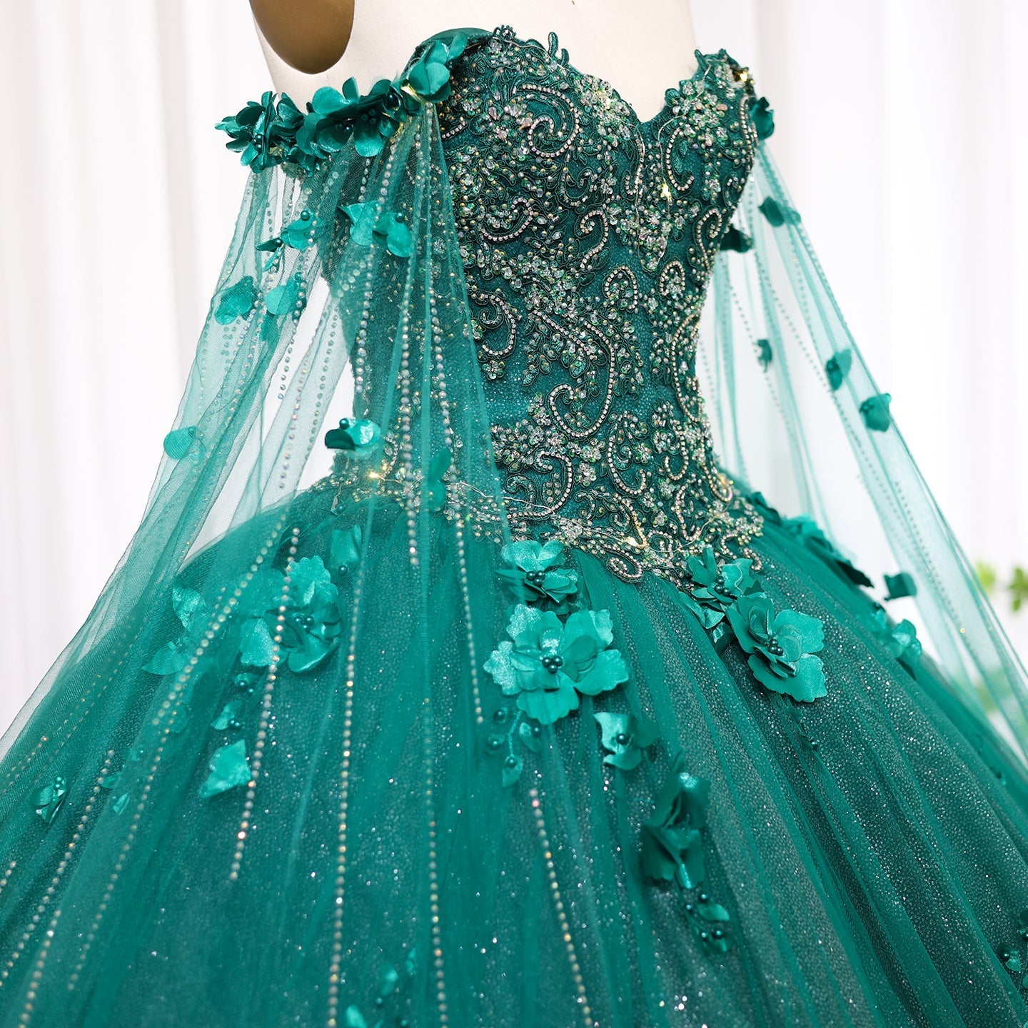 Luxury 3D Flower Emerald Green Ball Gown Prom Dress SS199