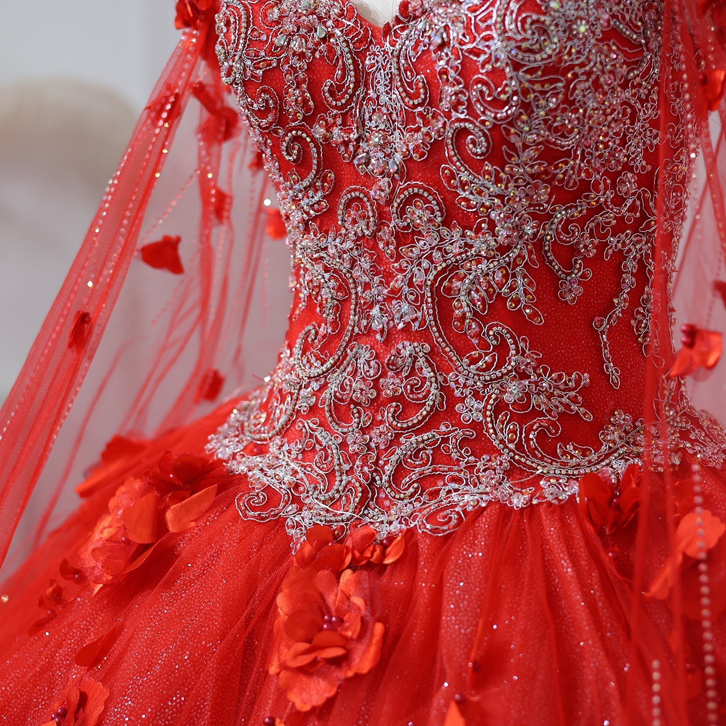 Luxury 3D Flower Emerald Green Ball Gown Prom Dress SS199