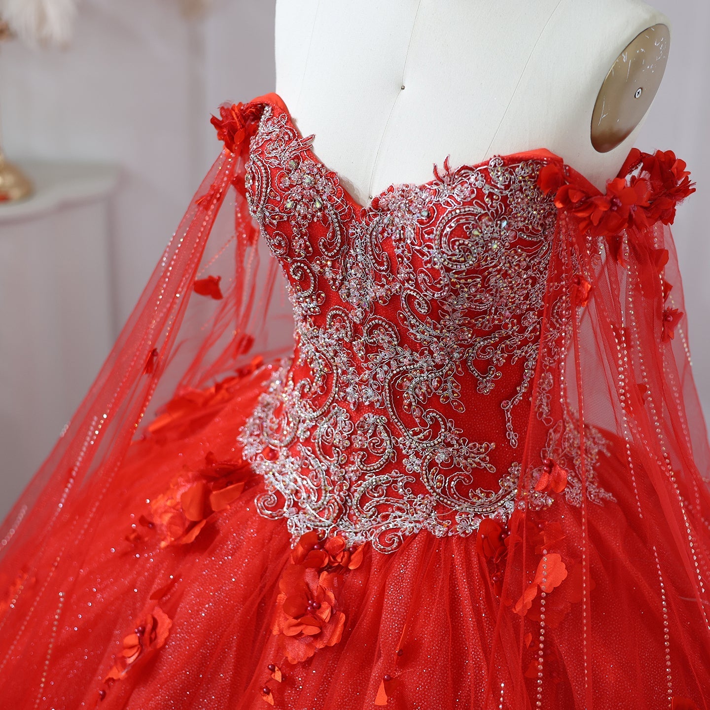 Luxury 3D Flower Emerald Green Ball Gown Prom Dress SS199