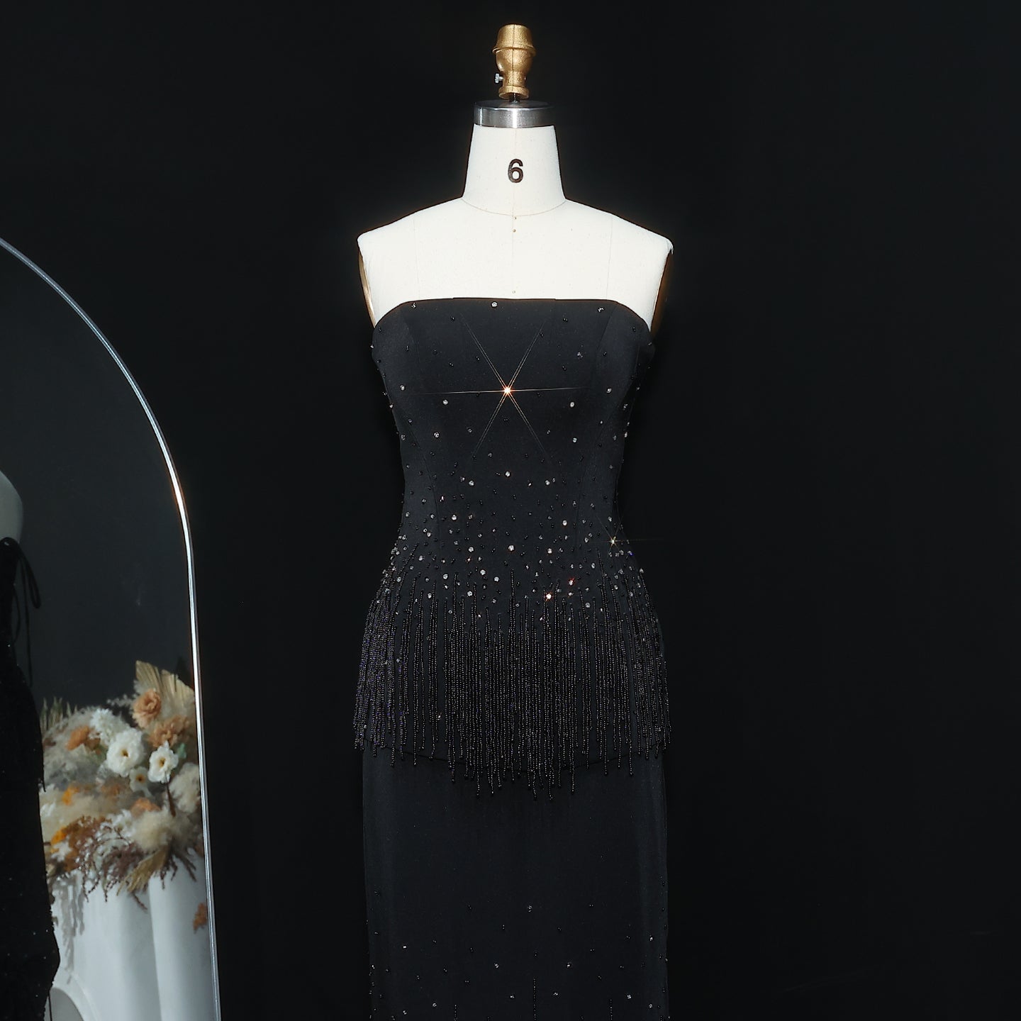 Elegant Beige Beaded Evening Dress with Two Pieces SS425