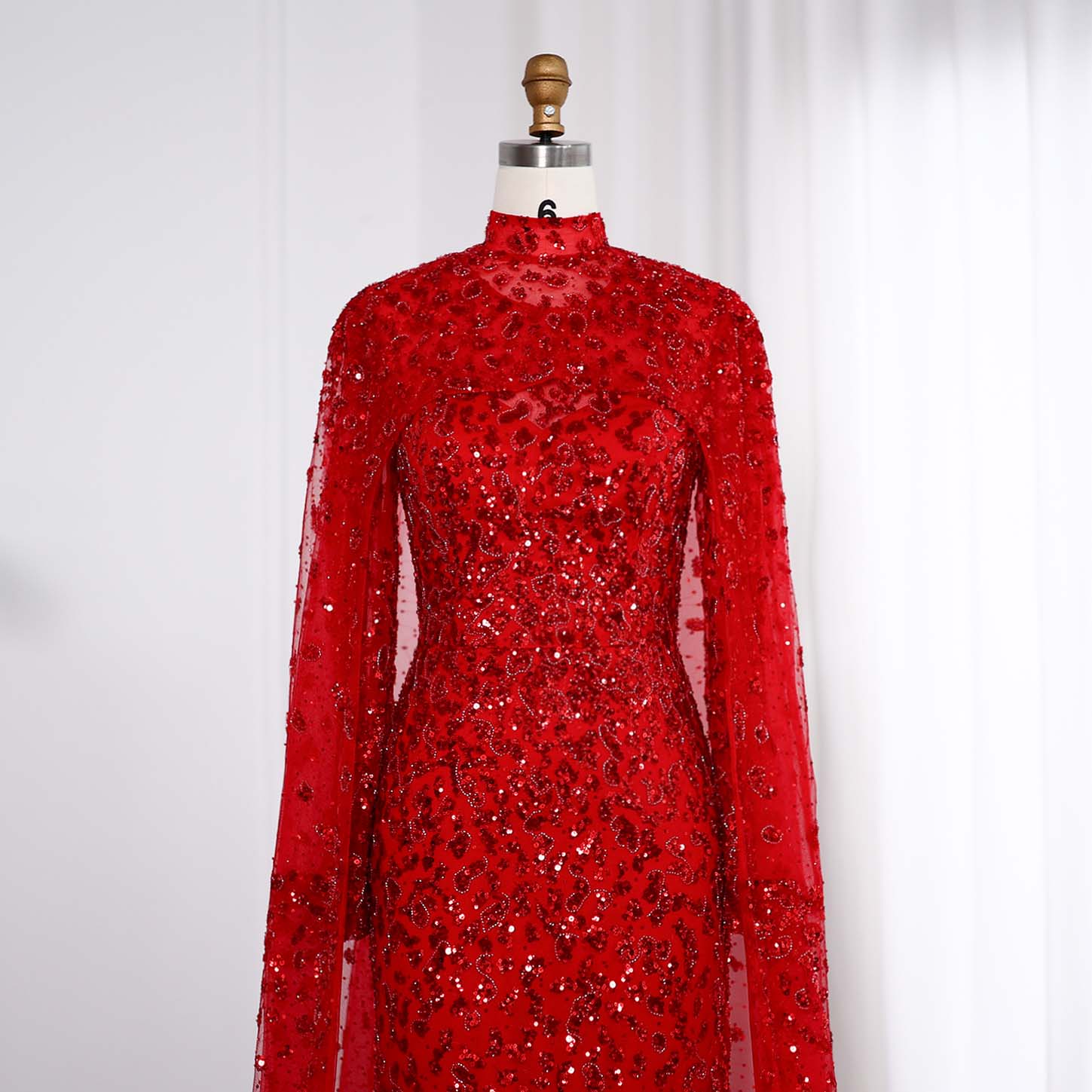 Luxury Wine Red Long Sleeves Muslim Evening Dress with Cape SS202