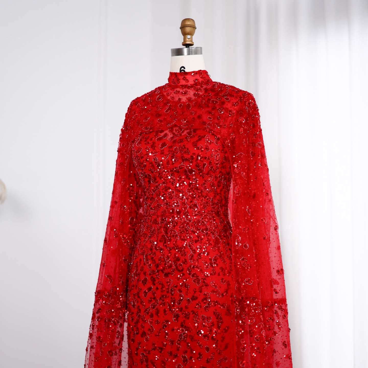 Luxury Wine Red Long Sleeves Muslim Evening Dress with Cape SS202