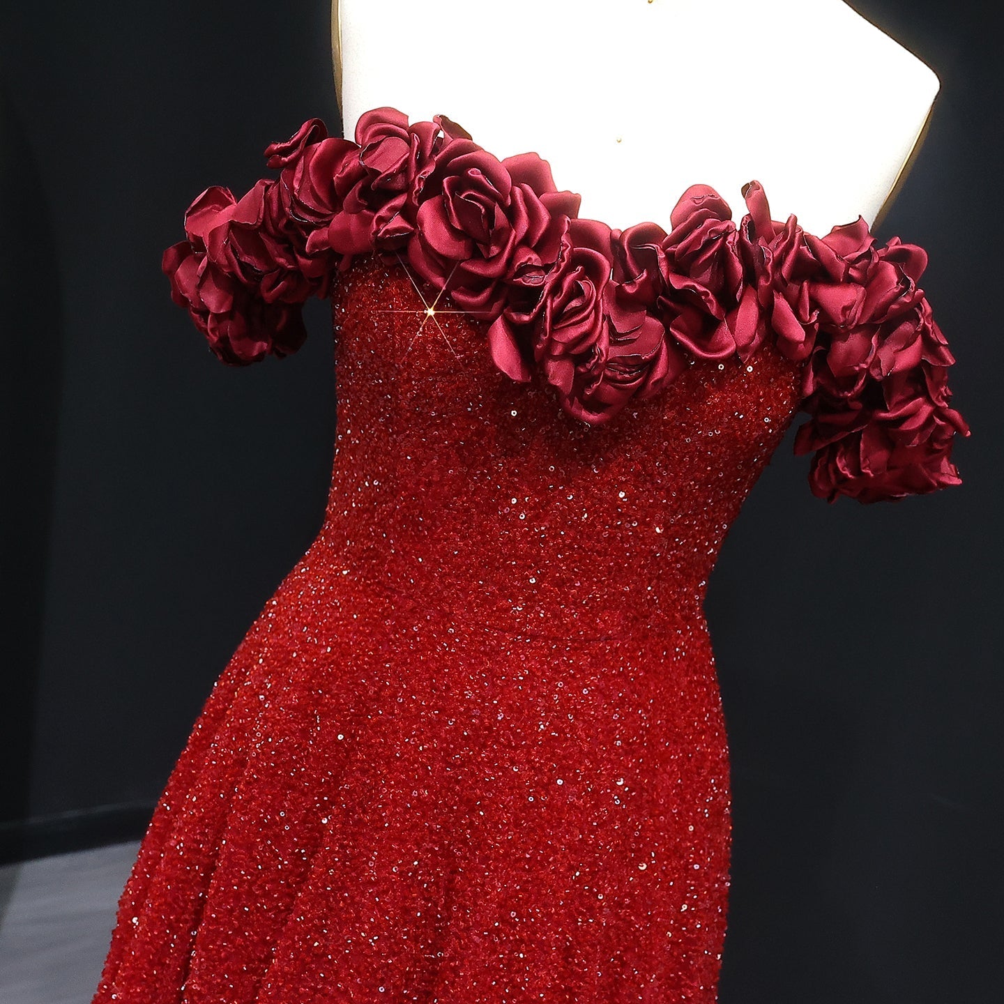 Stunning Burgundy Strapless 3D Flower Evening Dress SS491