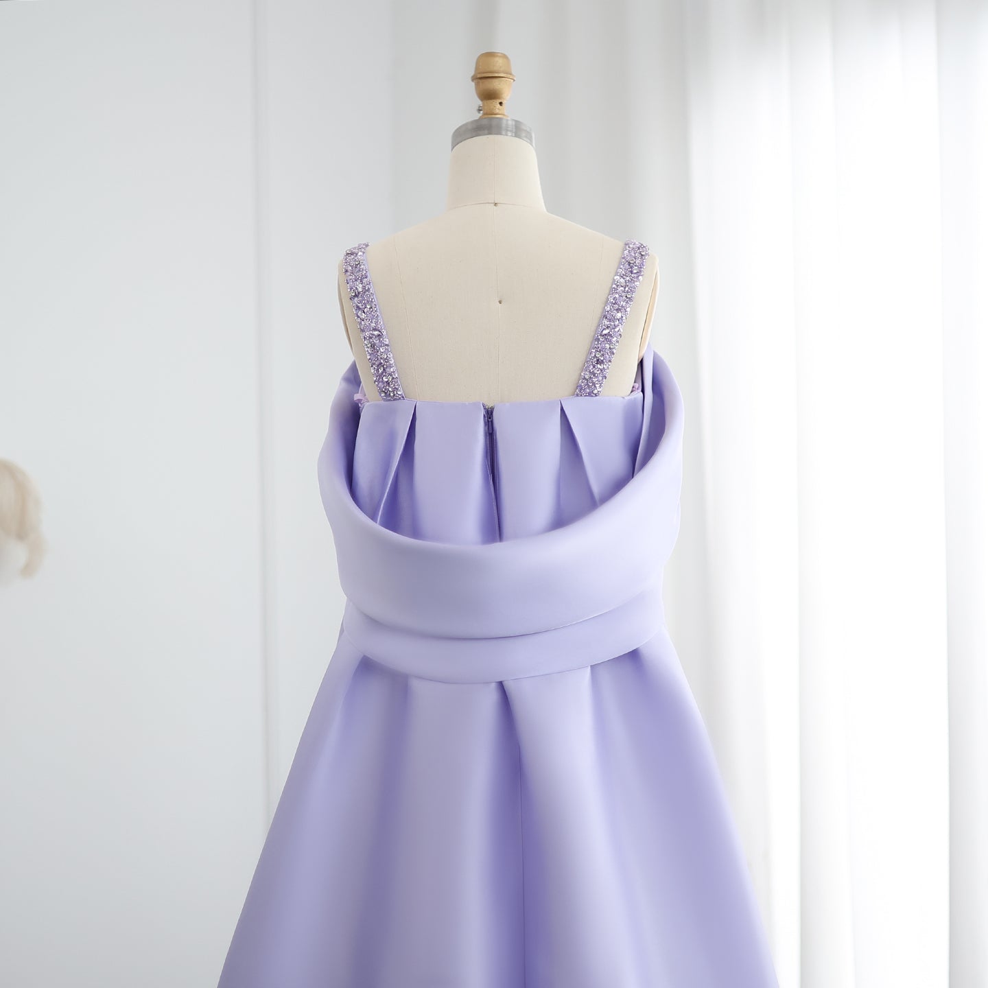 Luxury Lilac Beaded Off Shoulder Evening Dress with Cape SS341